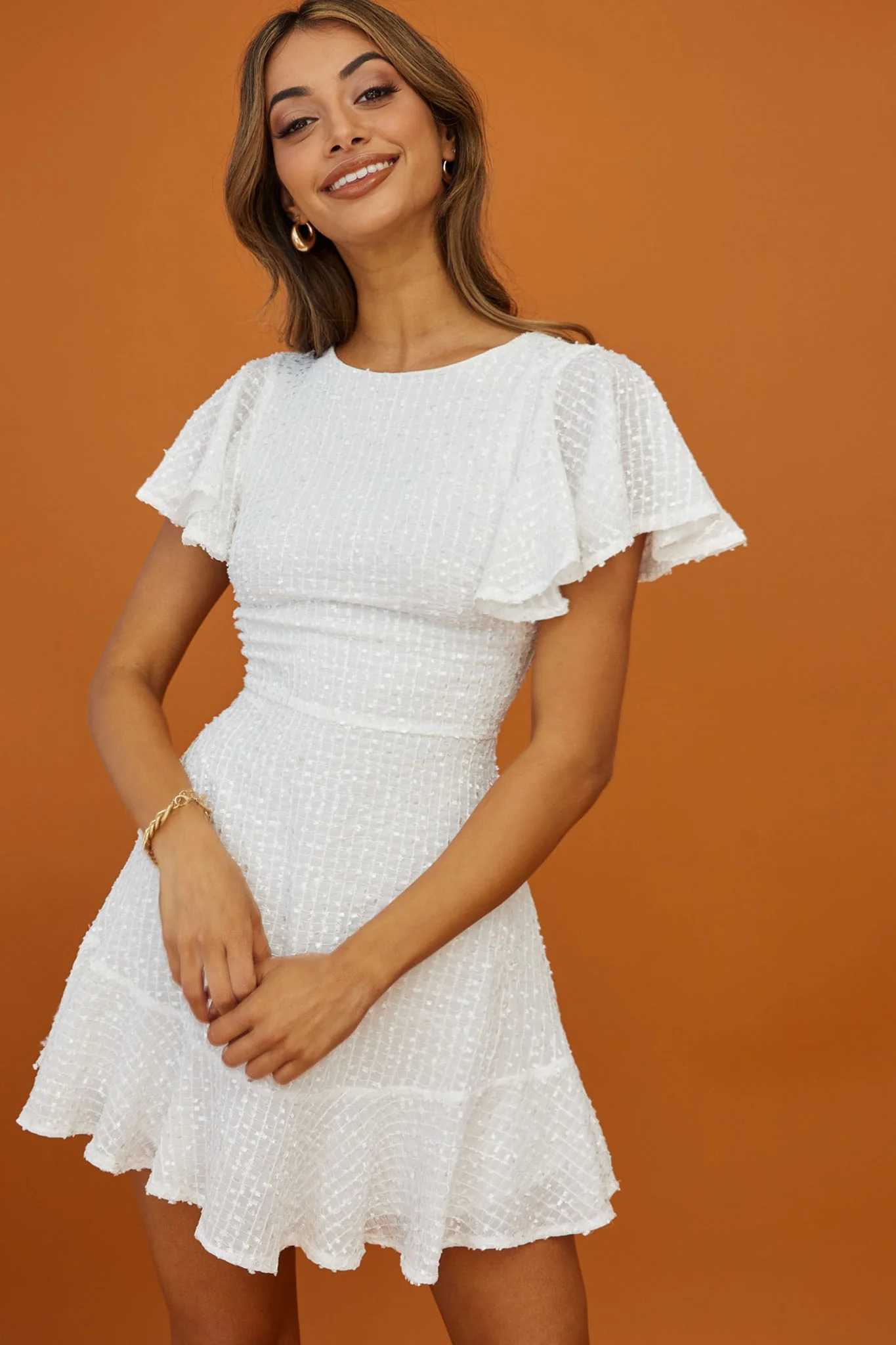 Isabelle Angel Sleeve Empire Dress White
