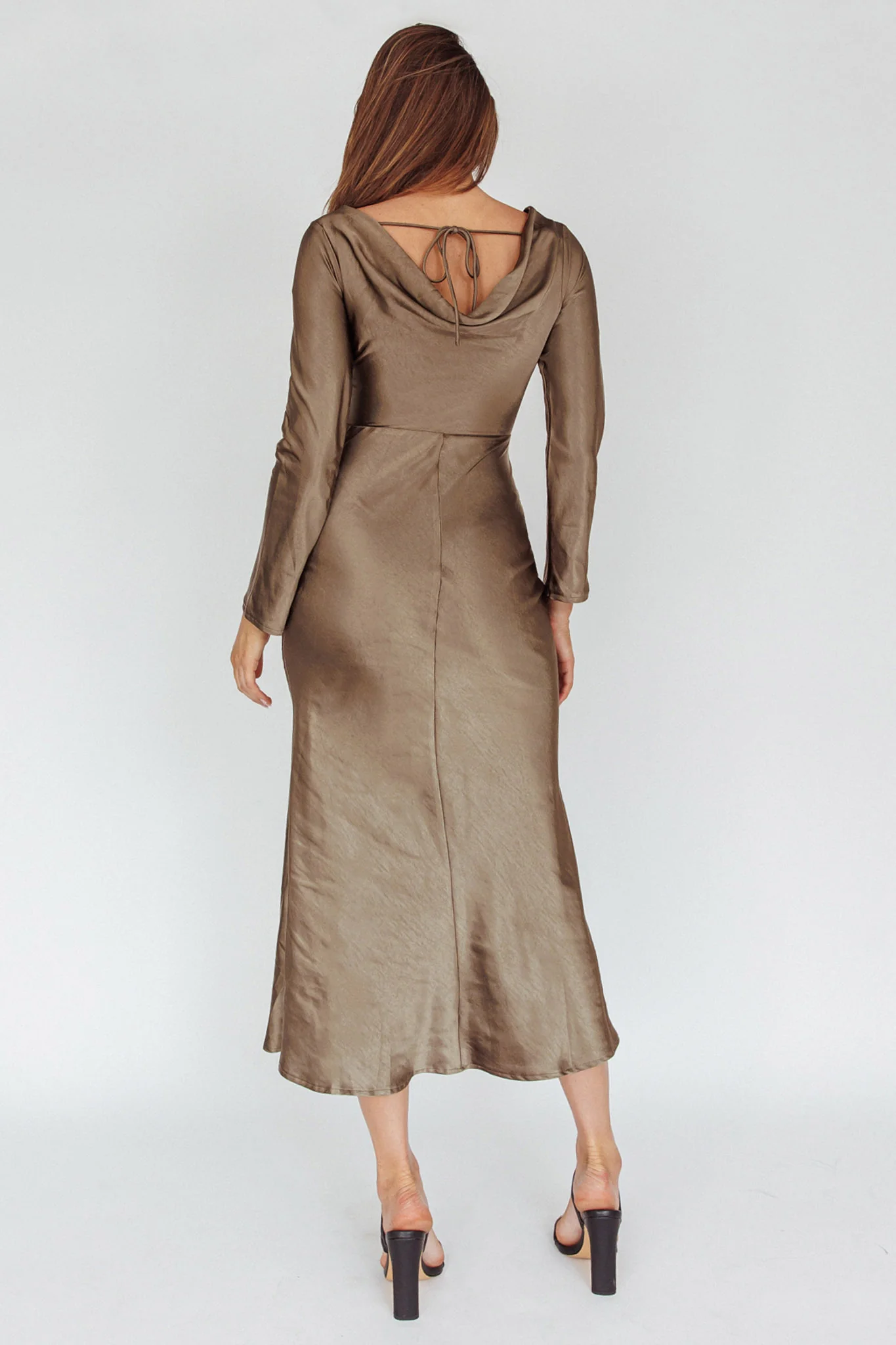 Loveland Cowl Back Midi Dress Olive