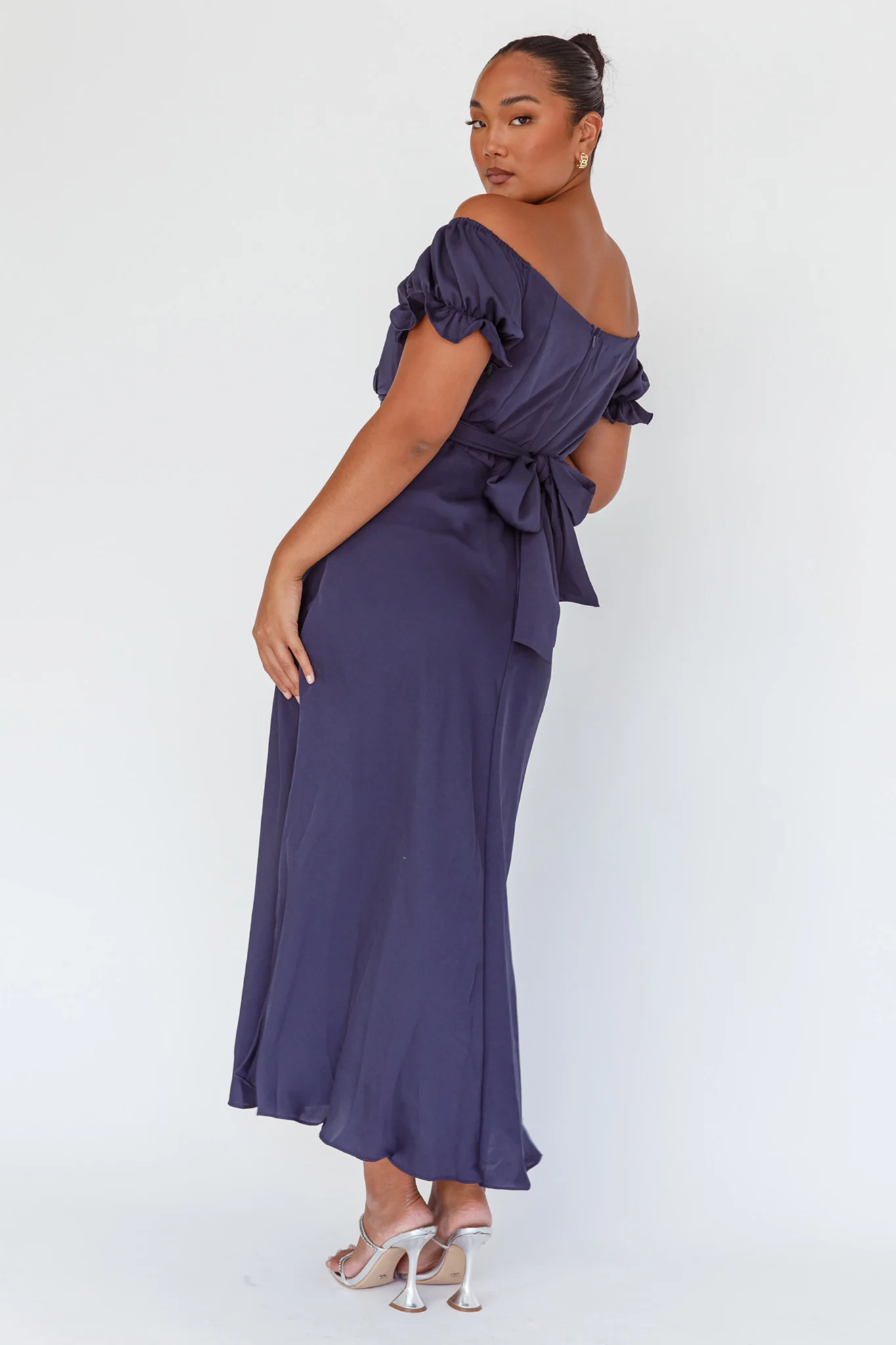Linka Off-Shoulder Tie Back Midi Dress Navy