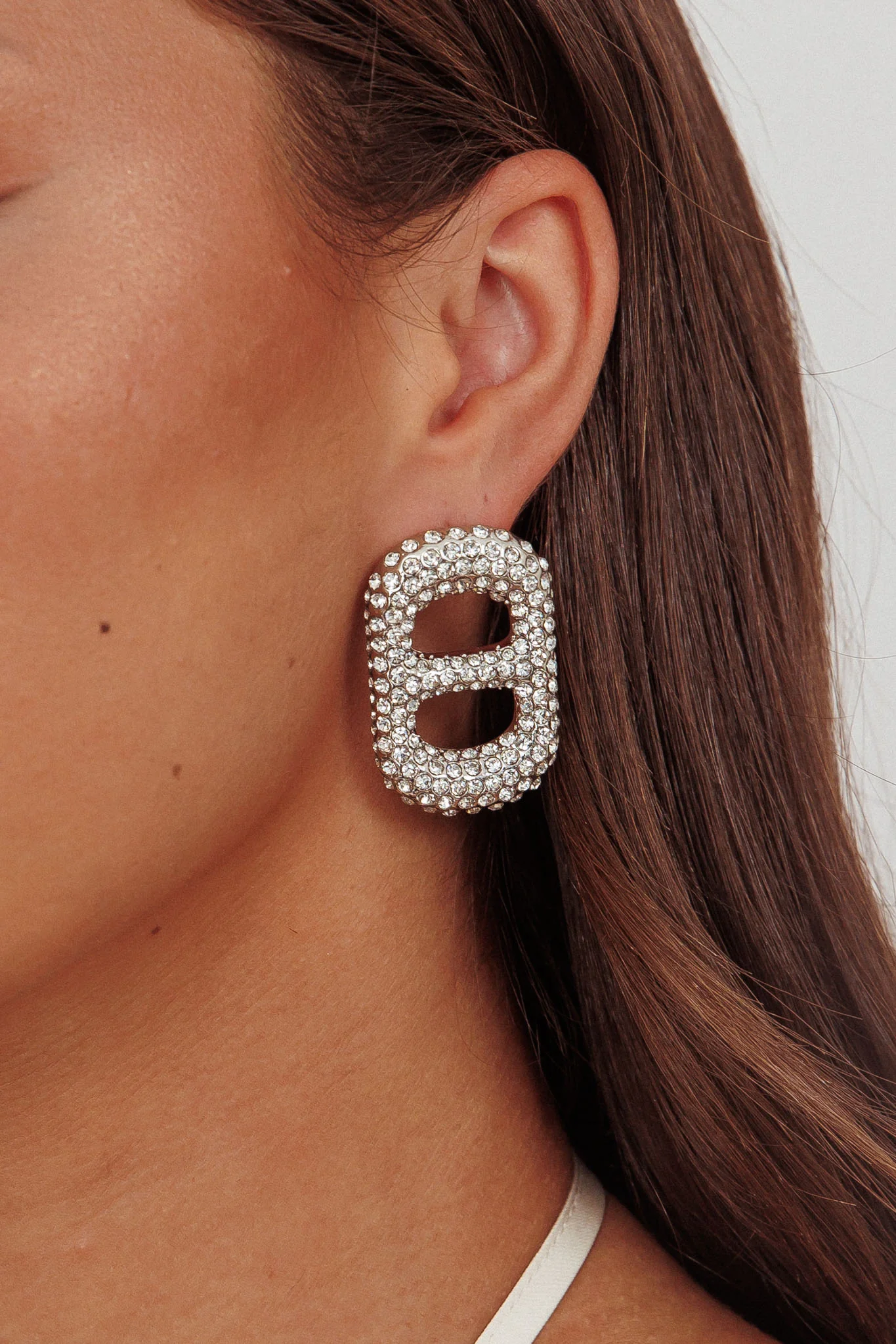 Glitz Pull Tab Earrings Silver Diamante
