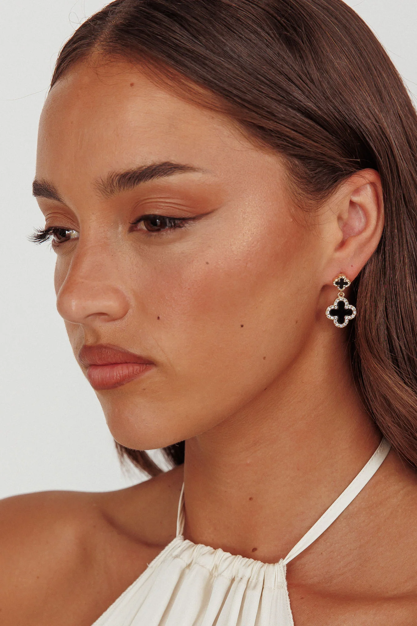 Talia Four-Leaf Clover Earrings Gold Black