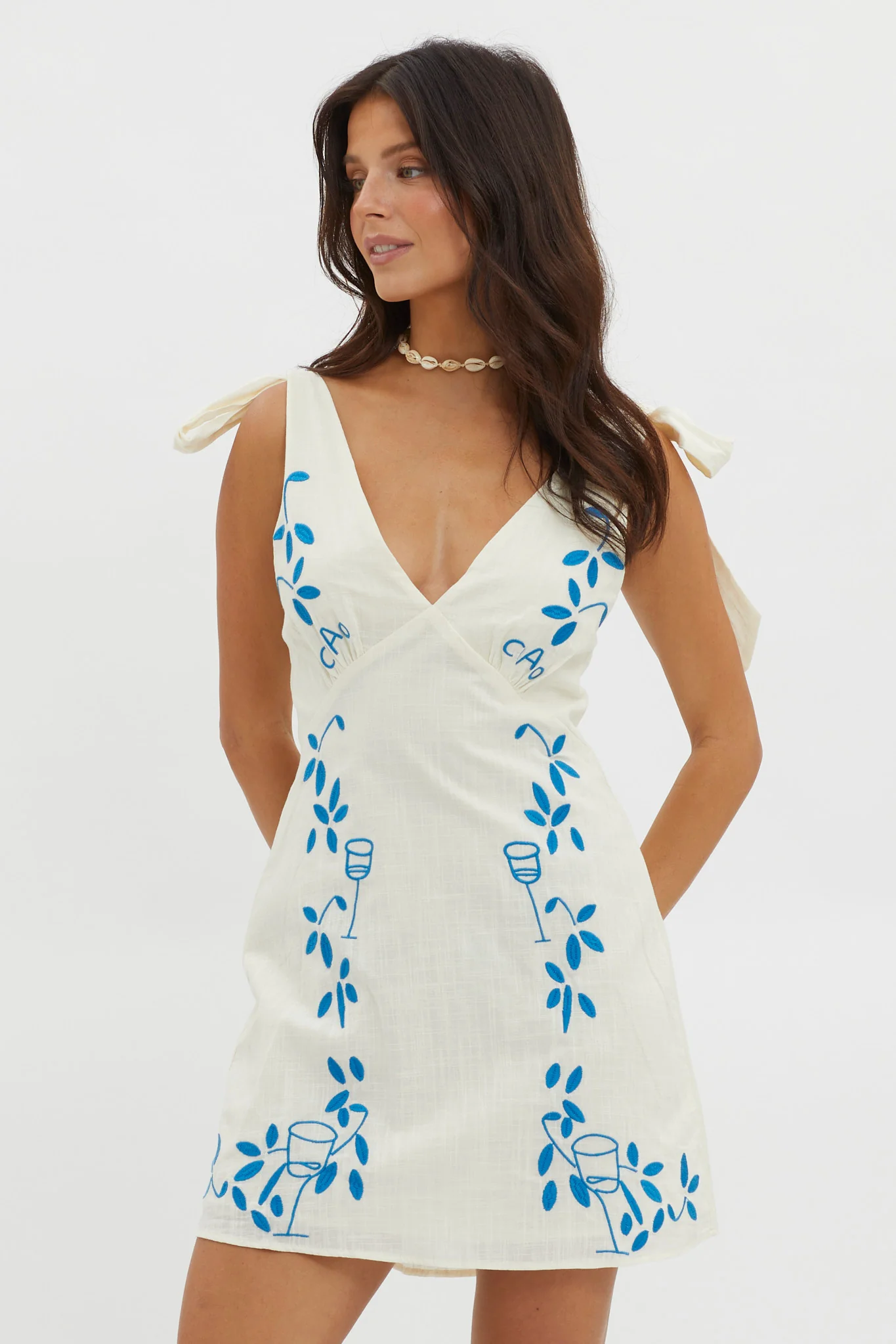 Mykonos Morning Tied Shoulder Mini Dress Beige