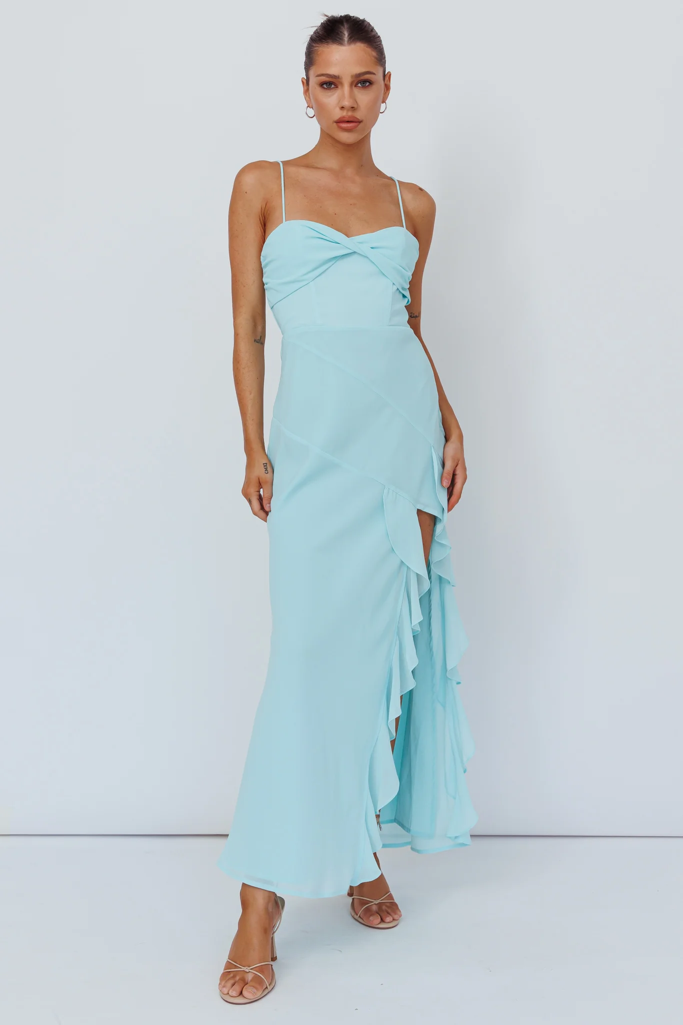 Jayna Ruffle Trim Split Dress Mint