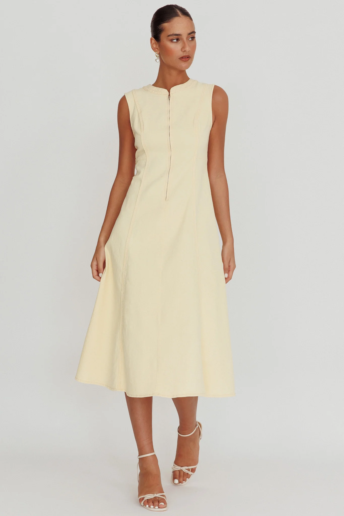 Passionate Flame Sleeveless A-line Midi Dress Beige