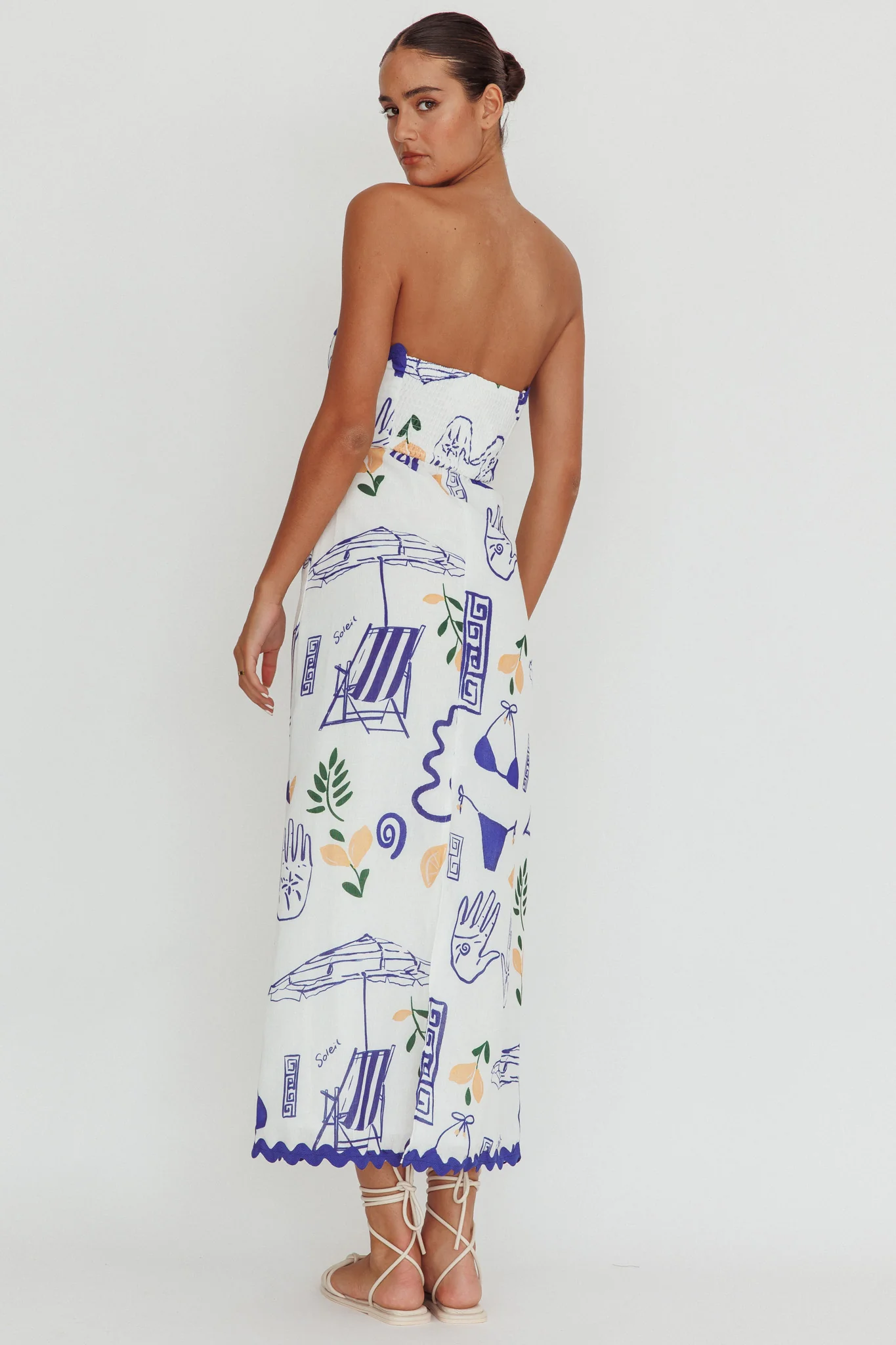 Cypress Graphic Strapless Maxi Dress White