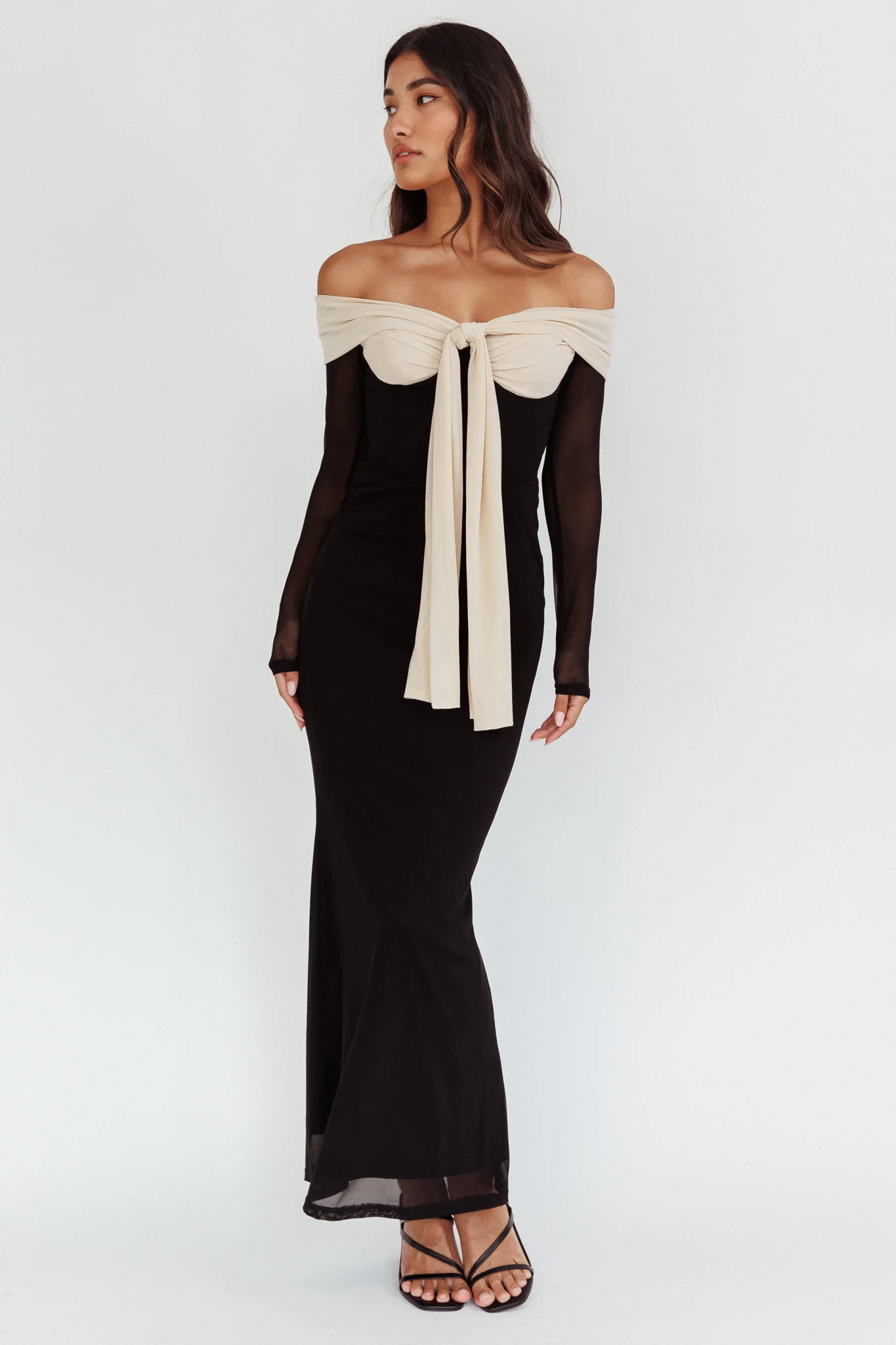 Perfect Worlds Off Shoulder Maxi Dress Black