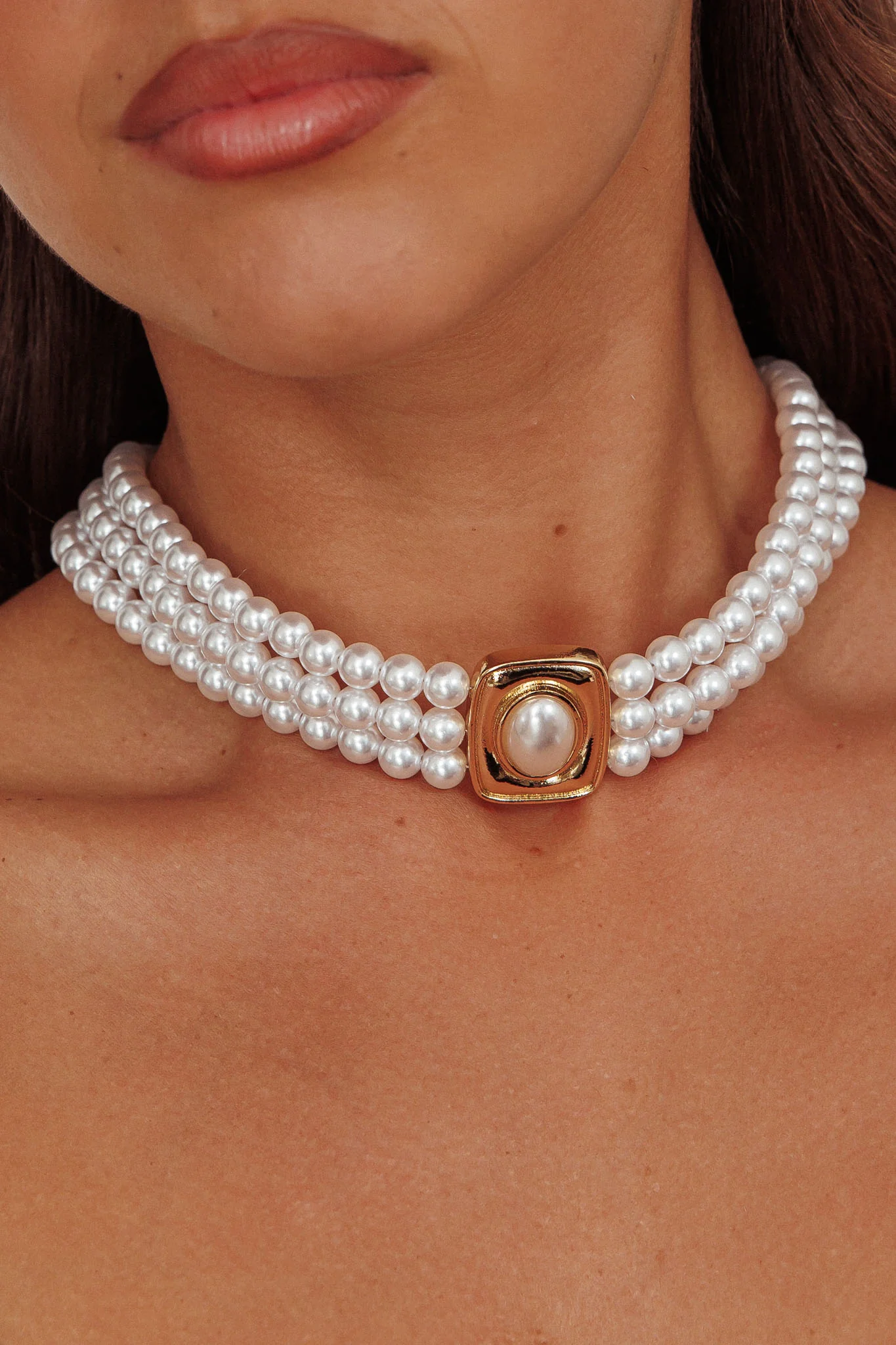 Tamra Squoval Pendant Necklace Gold Pearl