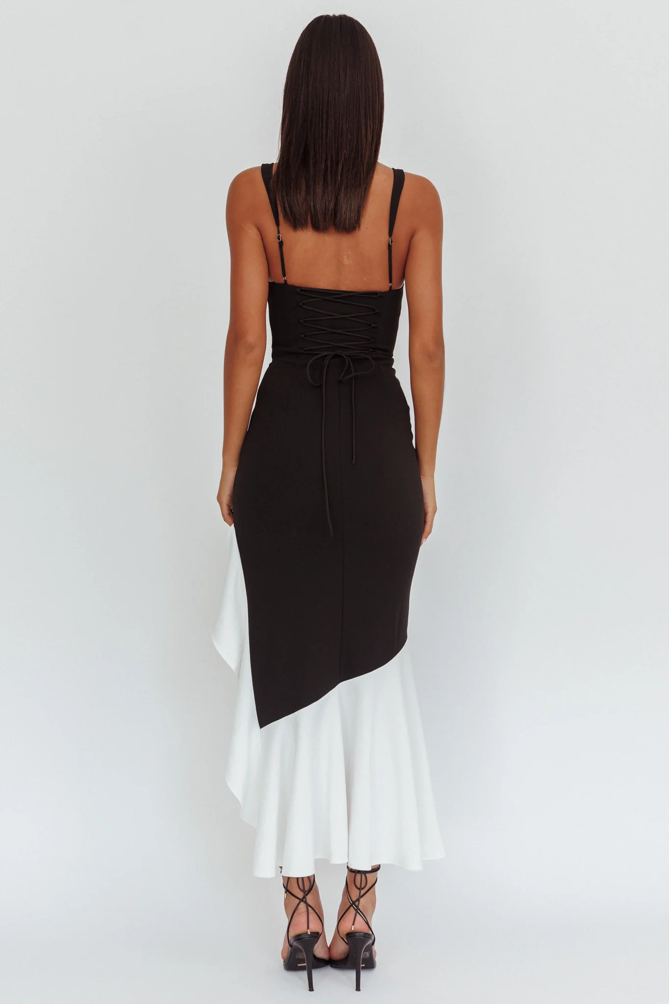 Delighted Asymmetric Hem Maxi Dress Contrast Black