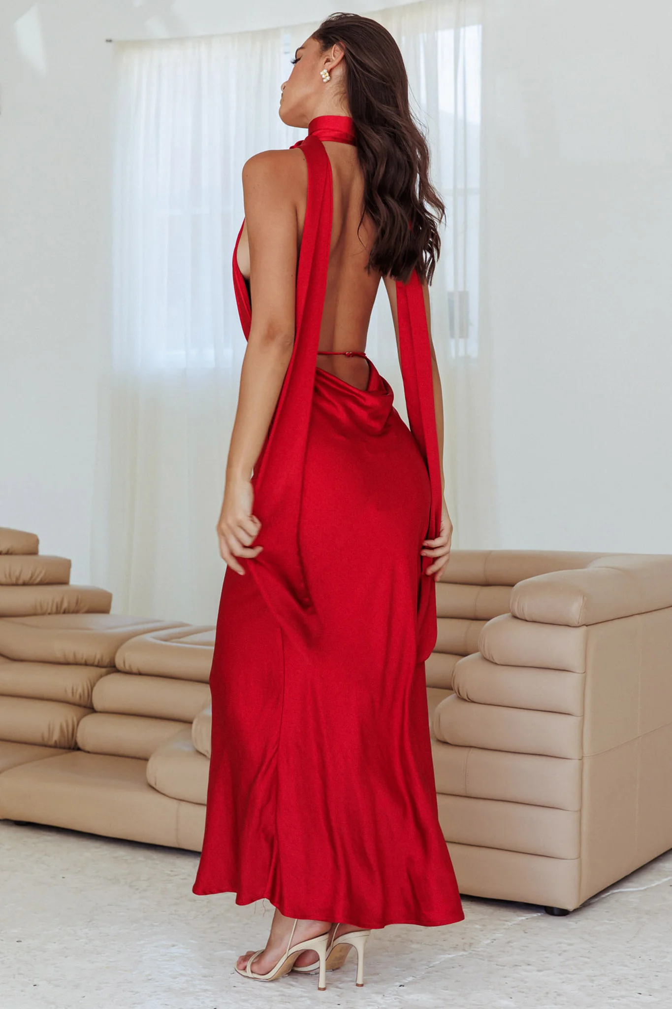 Italia Azure Halterneck Rose Dress Cherry