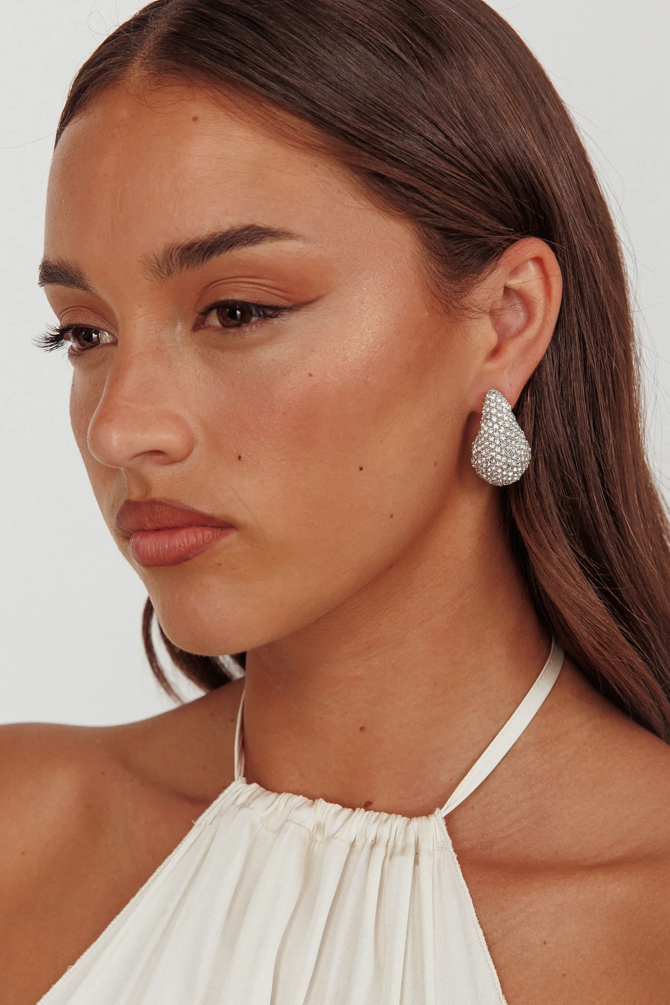 Nebula Pave Teardrop Earrings Silver Diamante