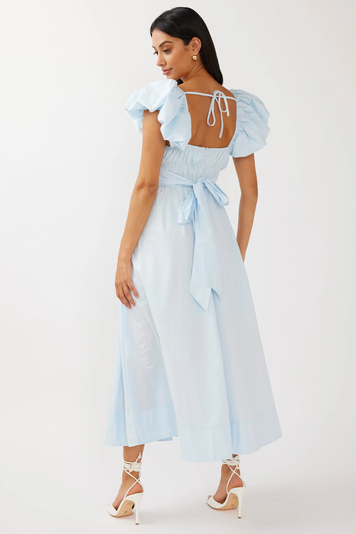 Rose Meadow Puffed Sleeve Midi Dress Blue