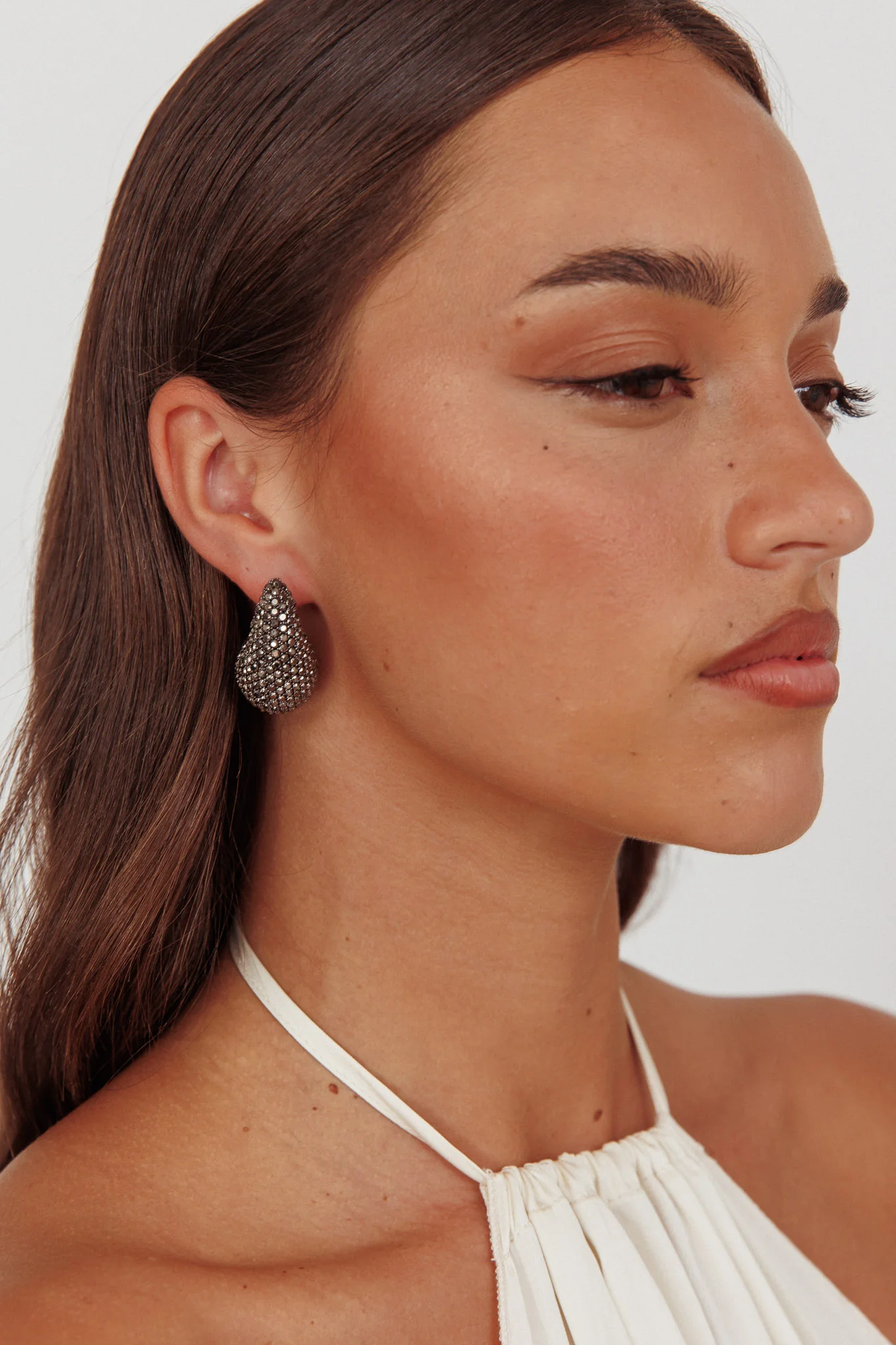 Nebula Pave Teardrop Earrings Black Diamante