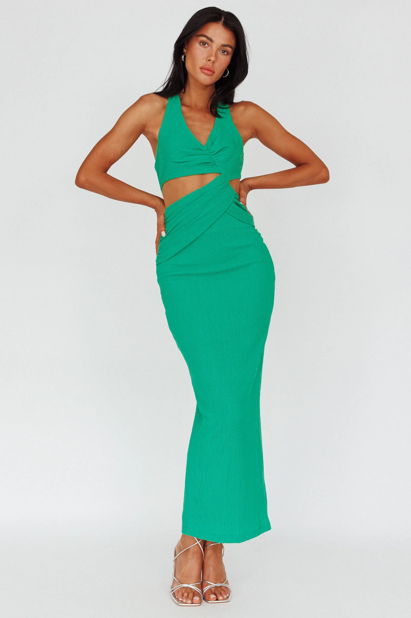 Giulia Cut-out Ribbed Halterneck Midi Dress Green