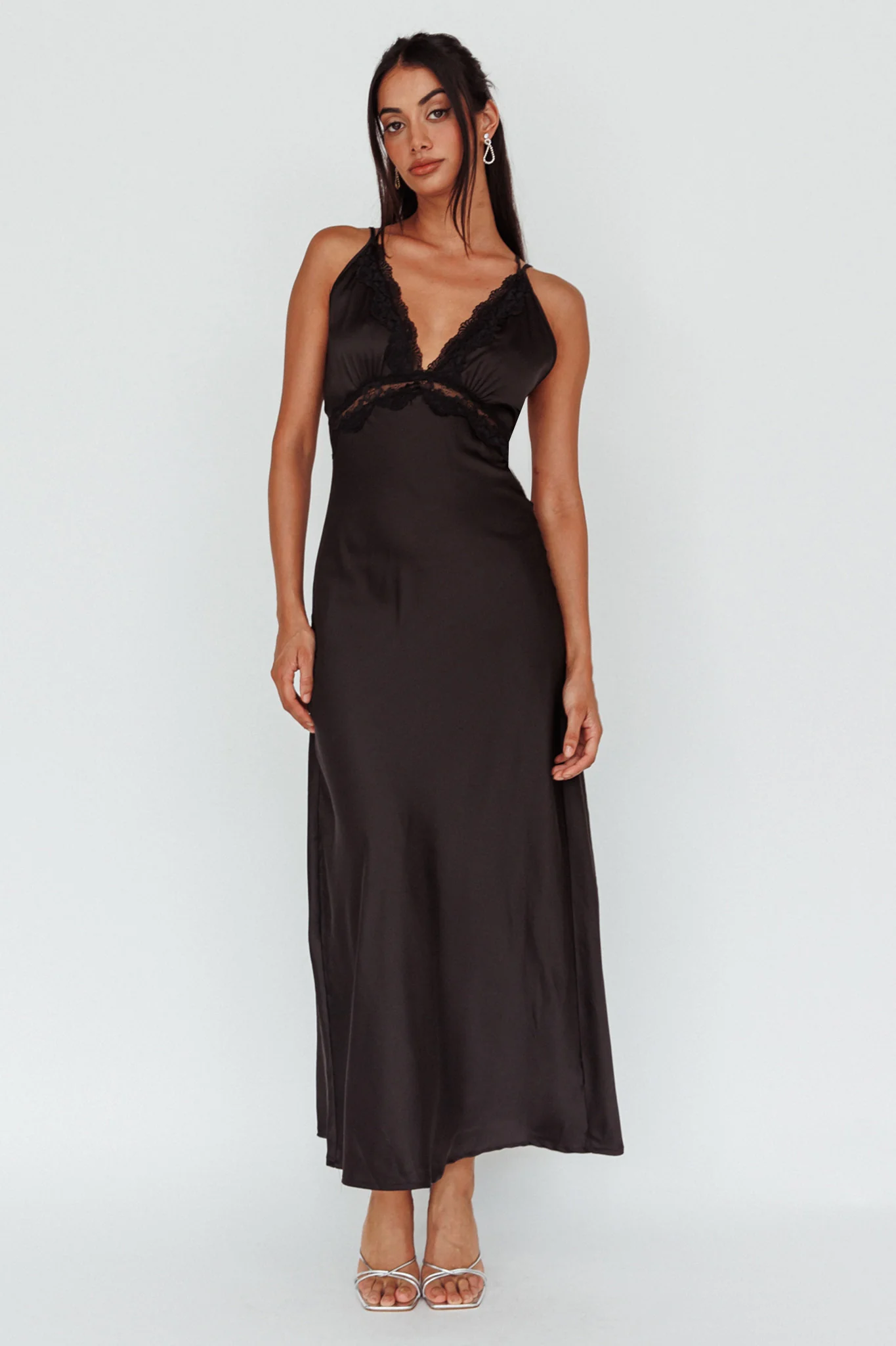 Signature Lace Trim Midi Dress Black