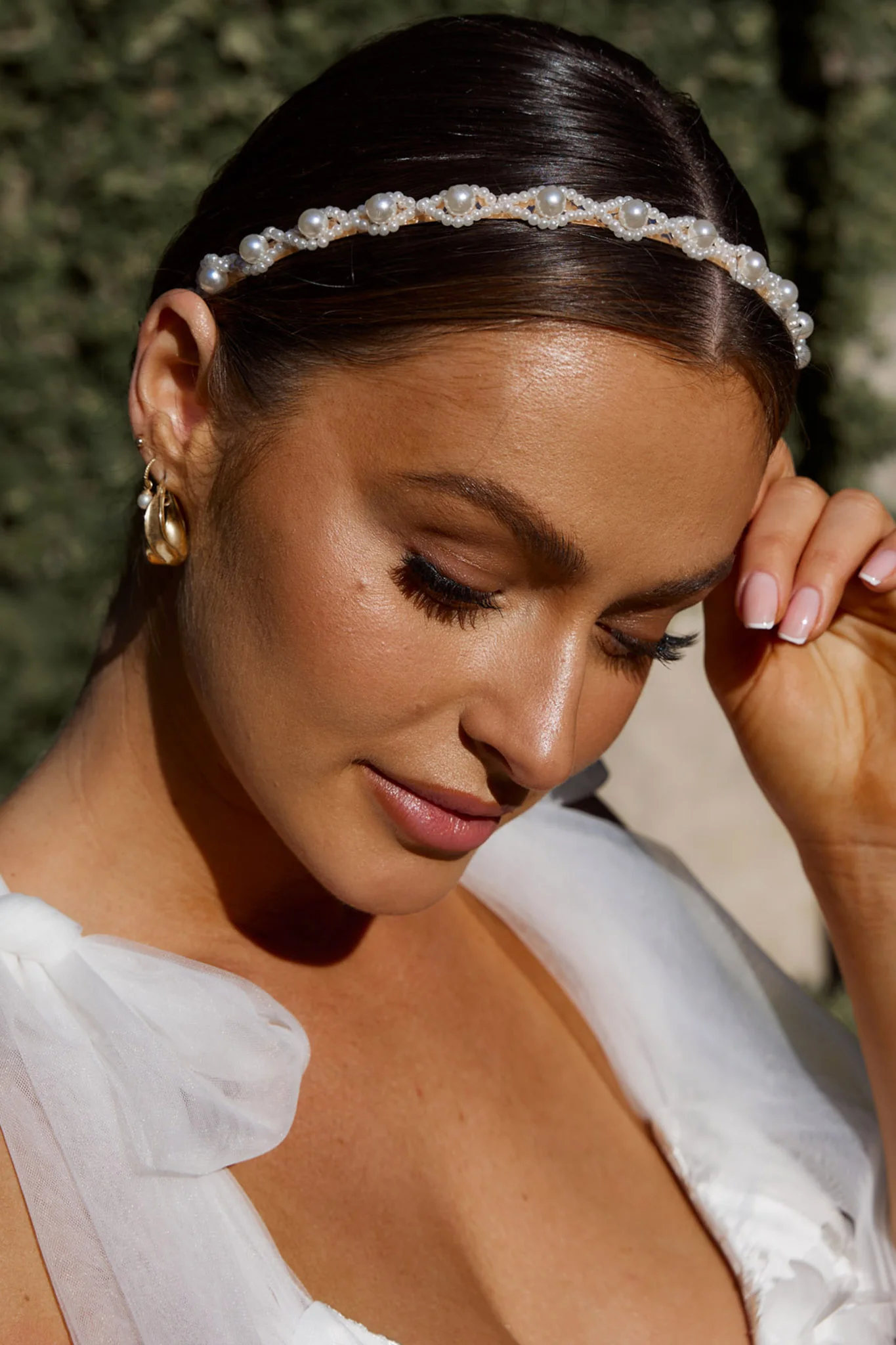 Harriet Pearl Gold Headband White
