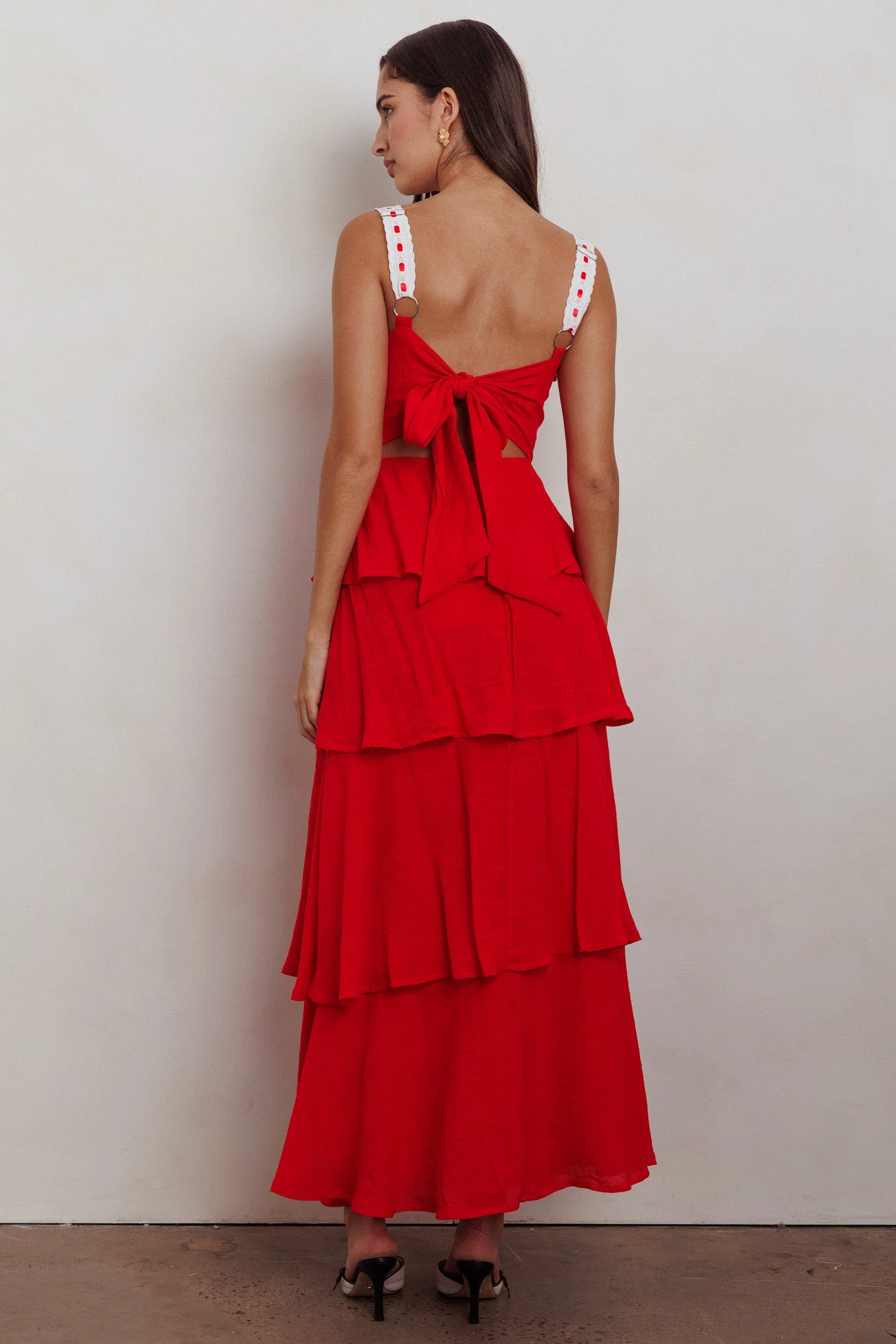 Provence Bloom Tiered Ruffle Maxi Dress Red