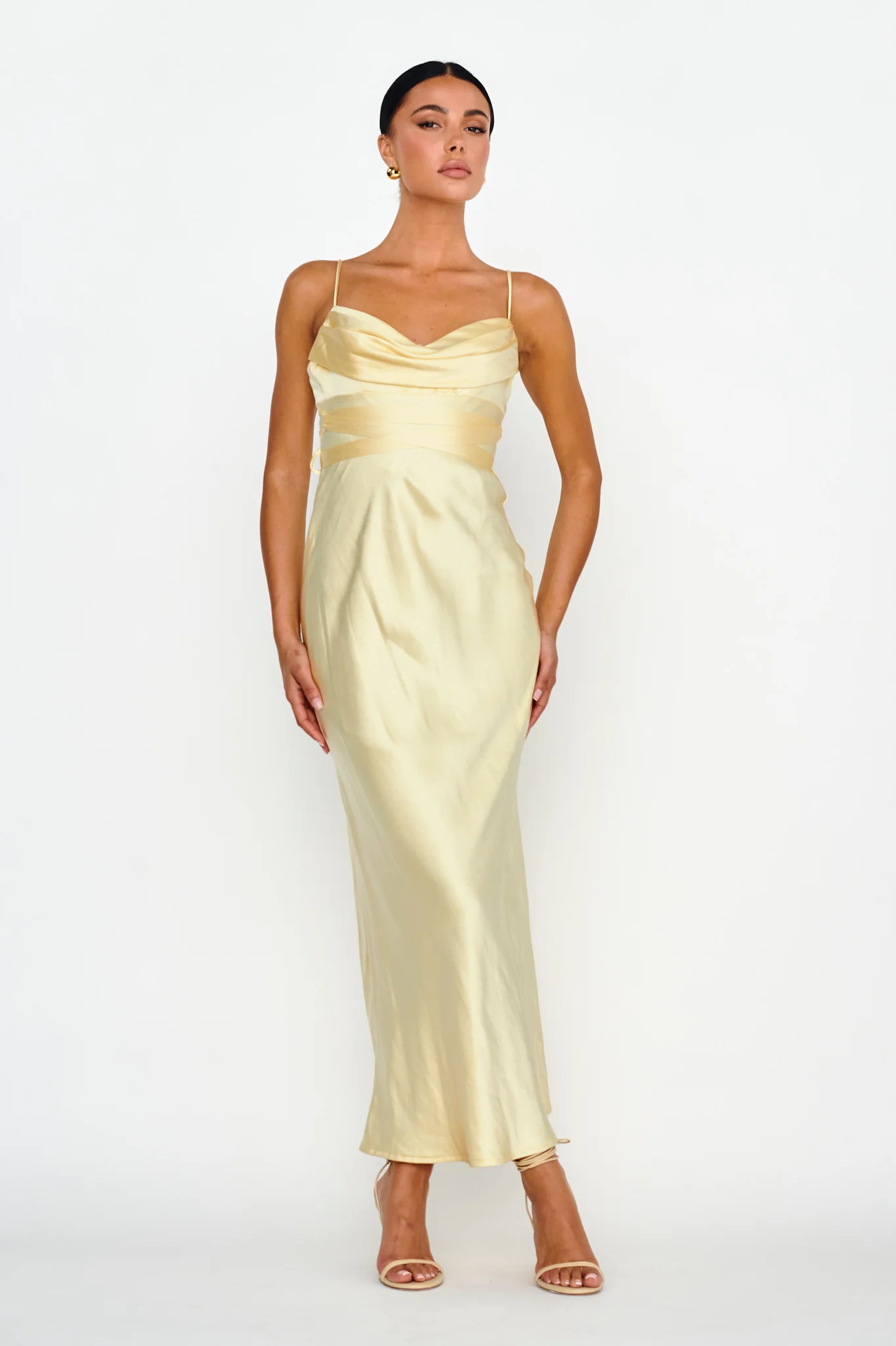 Starring Role Cowl Bust Waist Tie Dress Butter