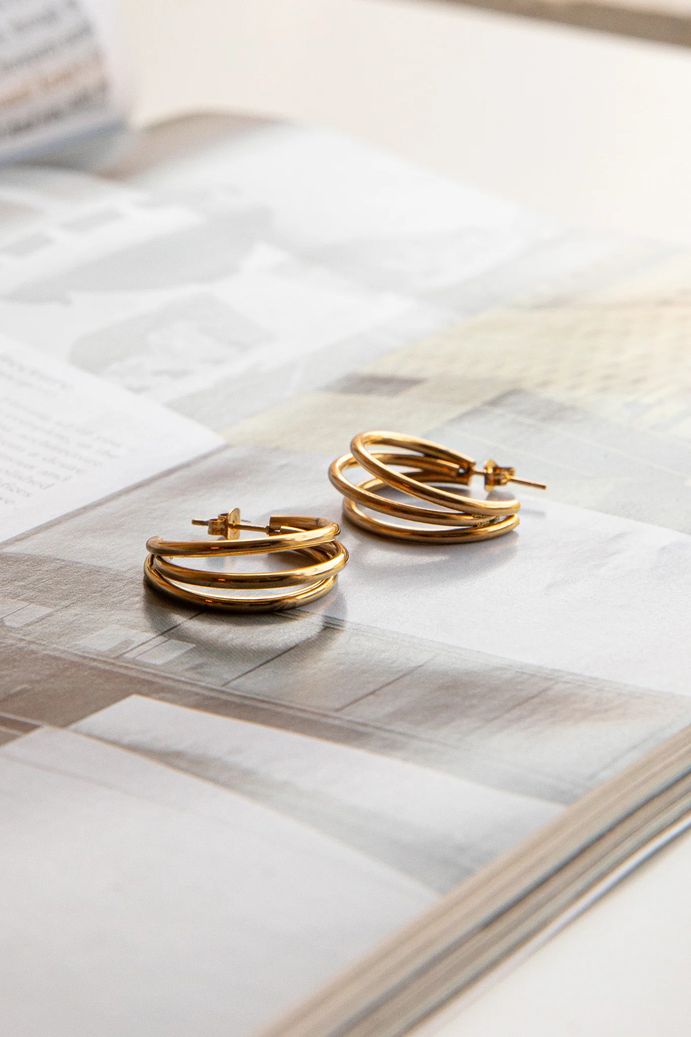 Dominique Triple Open Hoop Earrings Gold