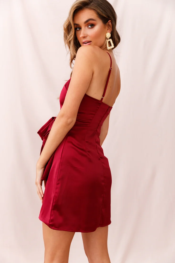 Ireland Silky Faux Wrap Dress Plum