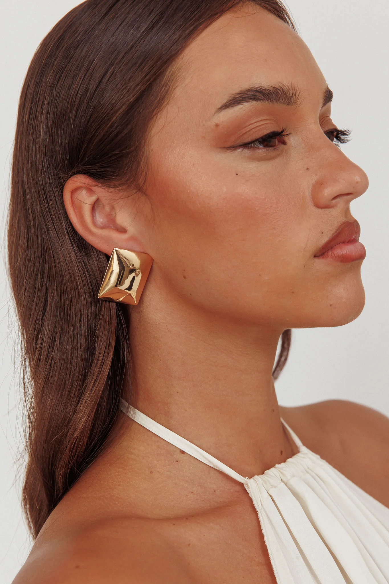 Hendrix Rectangle Cabochon Earrings Gold