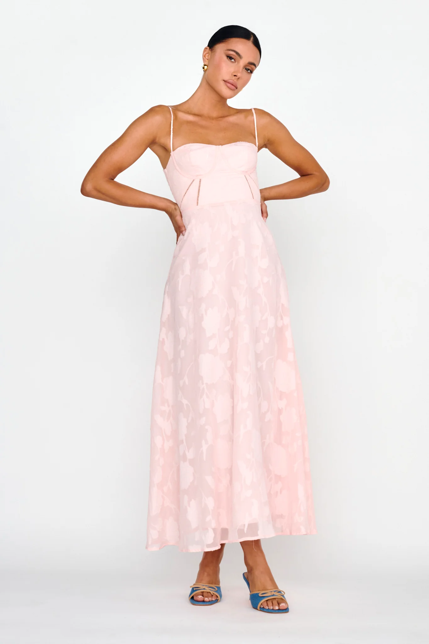 Well Wishing Textured Laced Back Midi Dress Pink