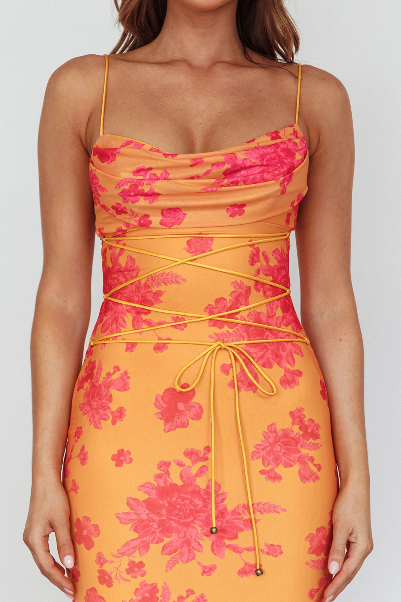 Teava Laced Waist Maxi Dress Floral Orange