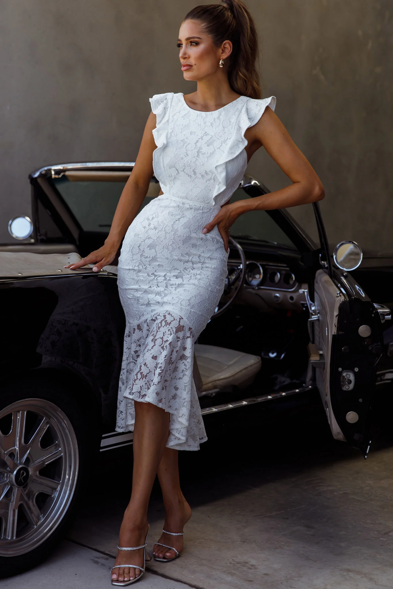 Jackie Pinafore Floral Lace Dress White