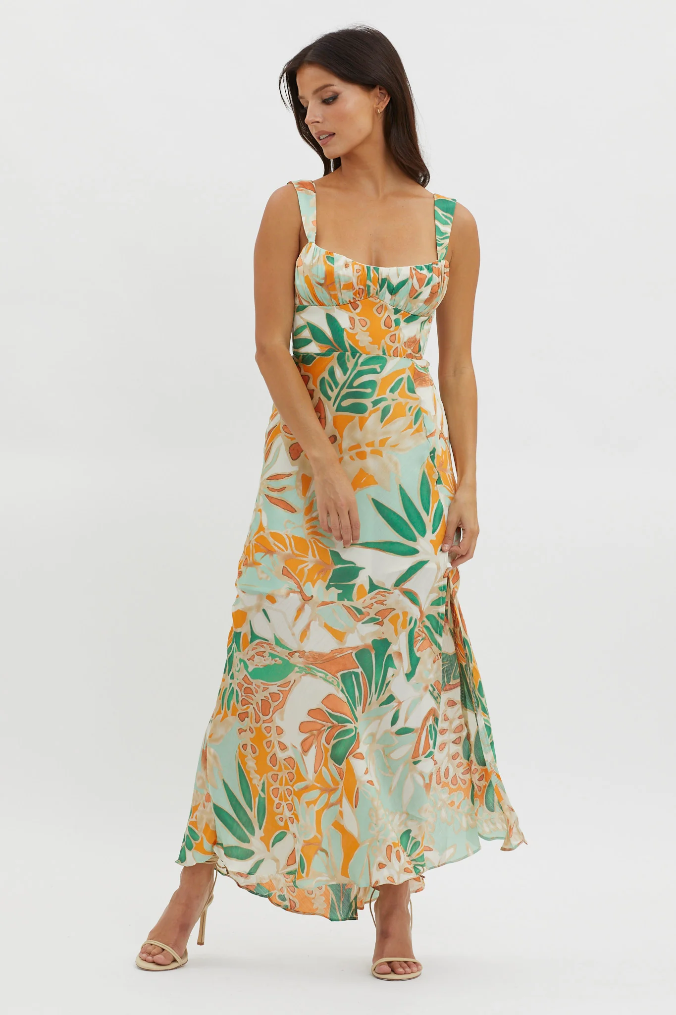 Casuarina Gathered Bust Midi Dress Green