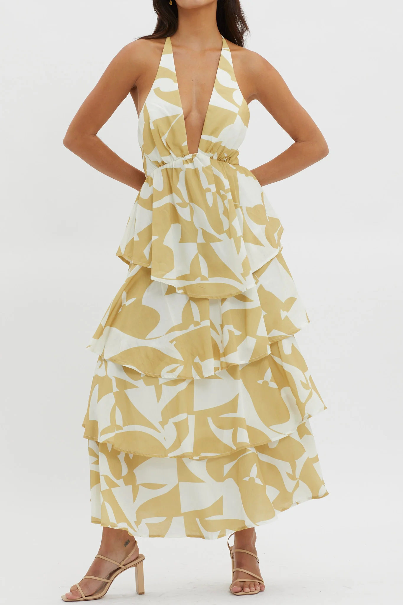 Catalina Tiered Ruffle Maxi Dress Print Yellow