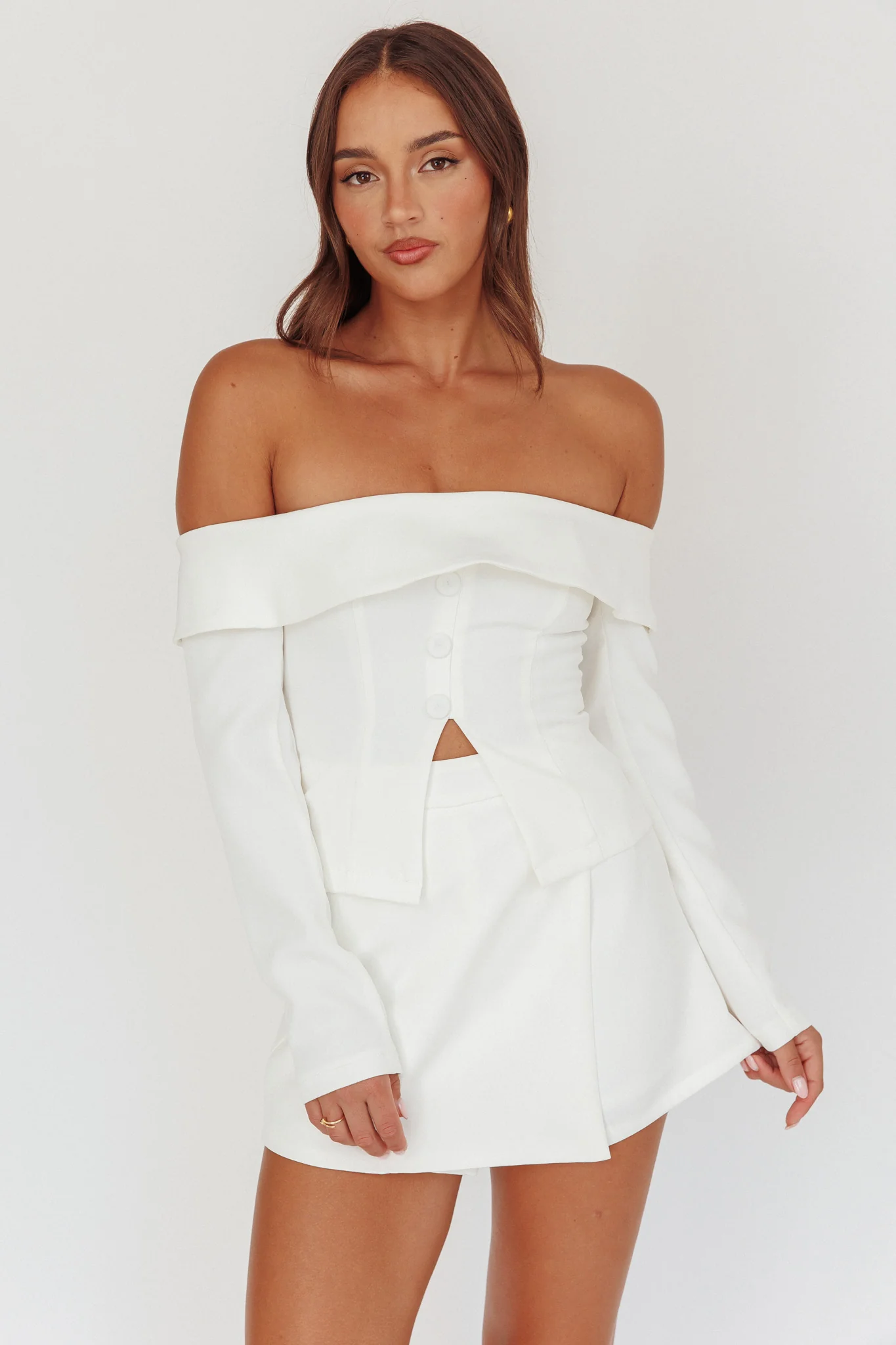 Adalis Off-Shoulder Long Sleeve Top Off White