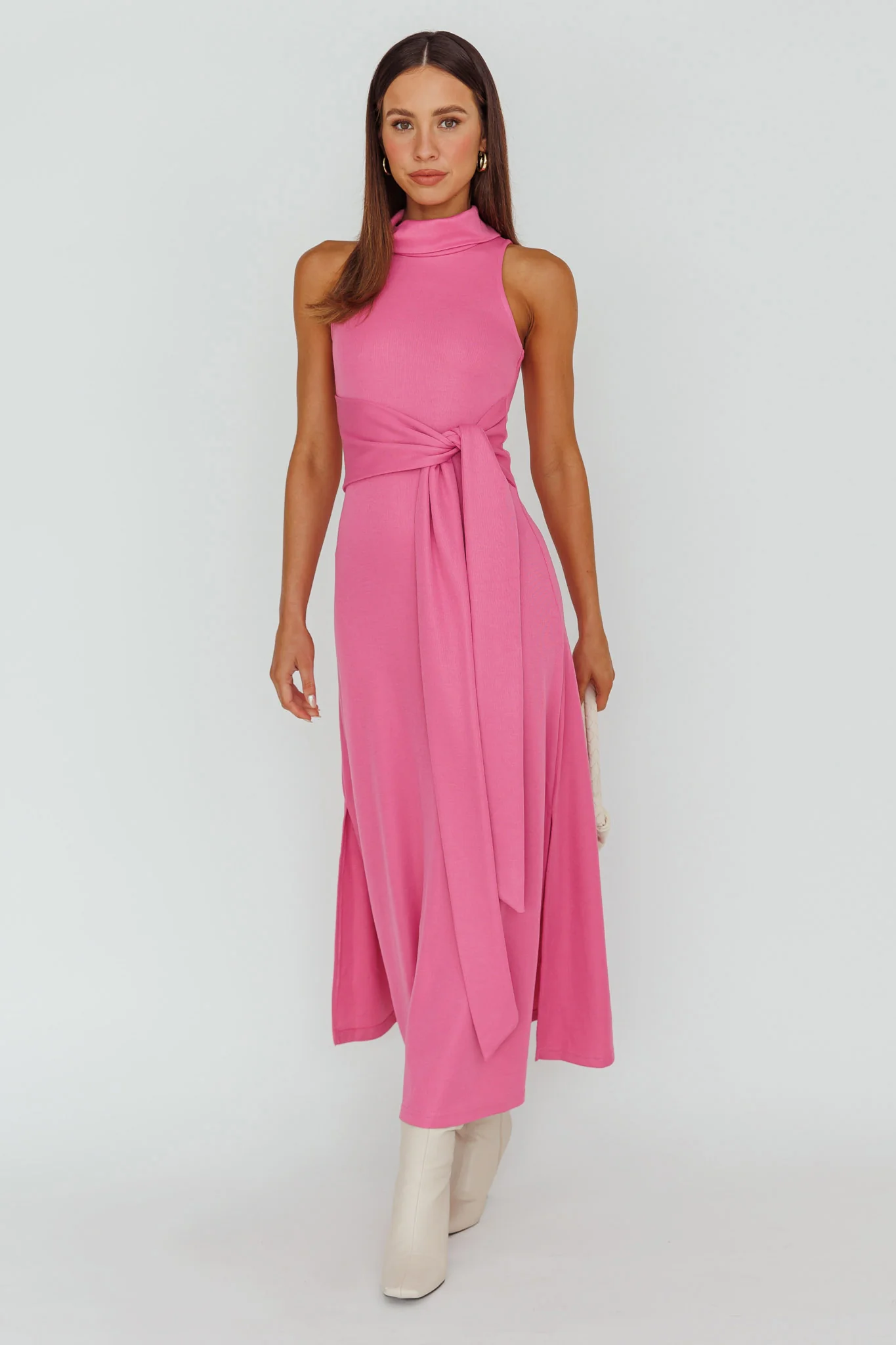 Make A Way Sleeveless Turtleneck Dress Pink