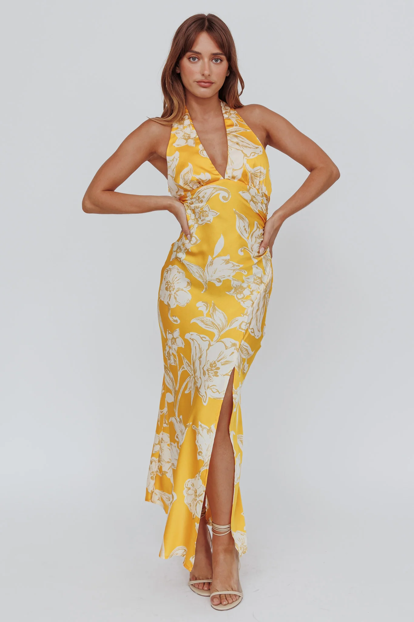 Brighter Days Halterneck Split Midi Dress Sun