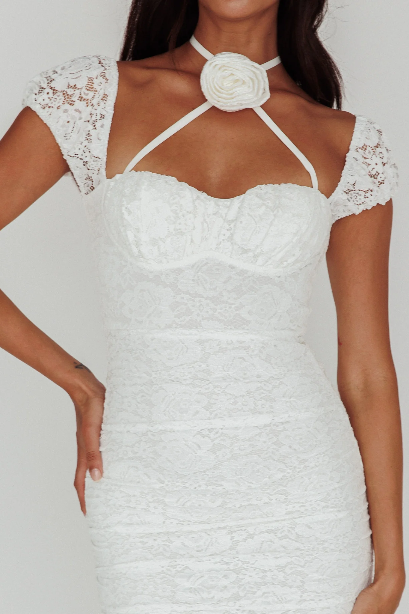 Versailles Summer Rose Accent Lace Dress White