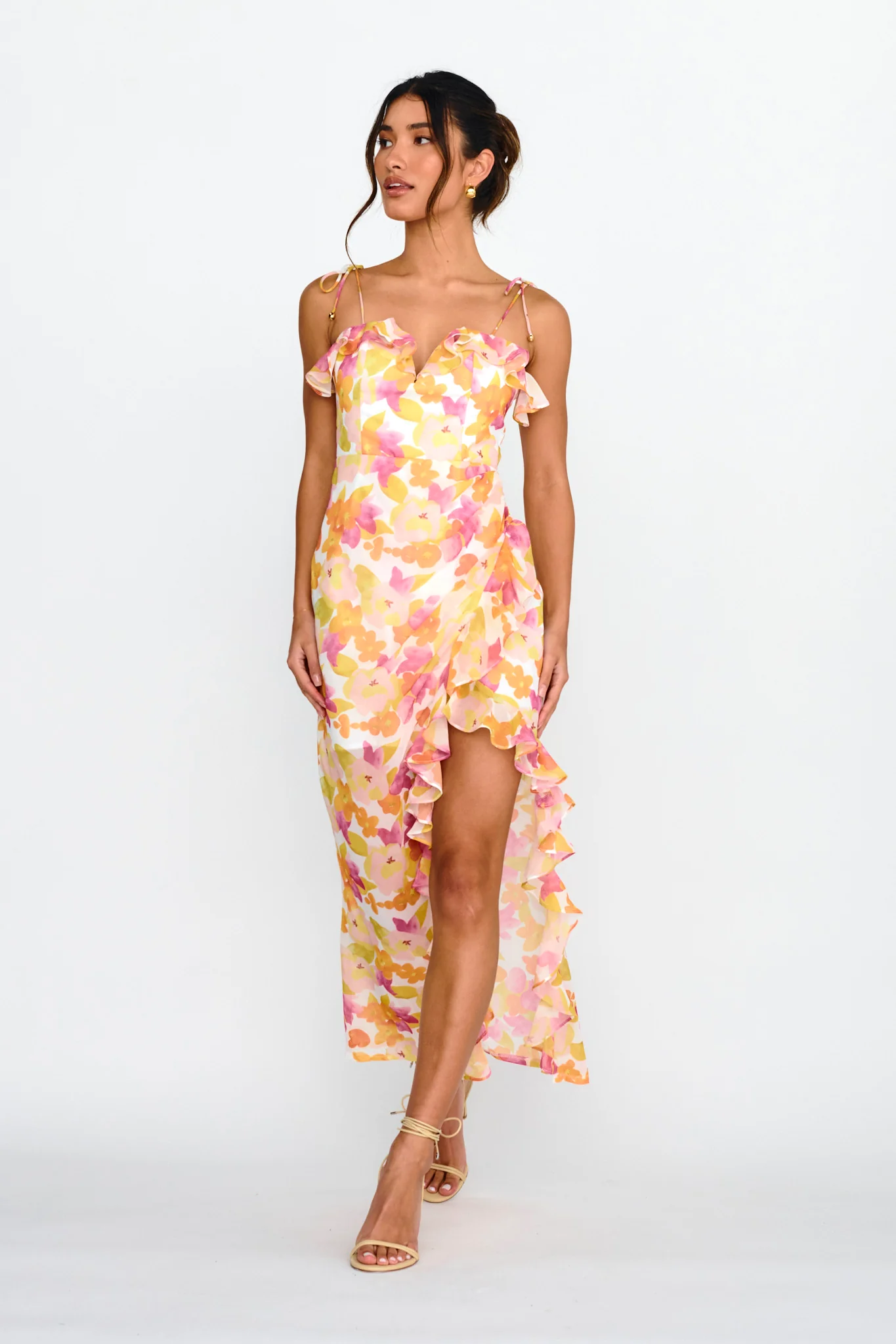 Portofino Cut-Out Split Midi Dress Floral Red