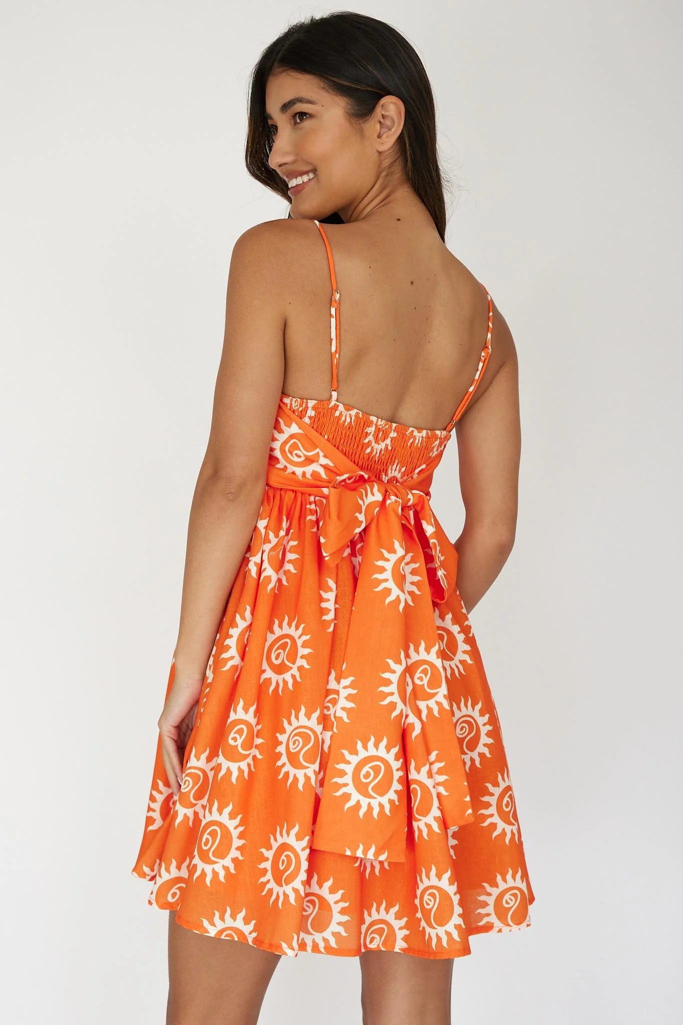 Sweet Solace Back Tie Mini Dress Sun Orange