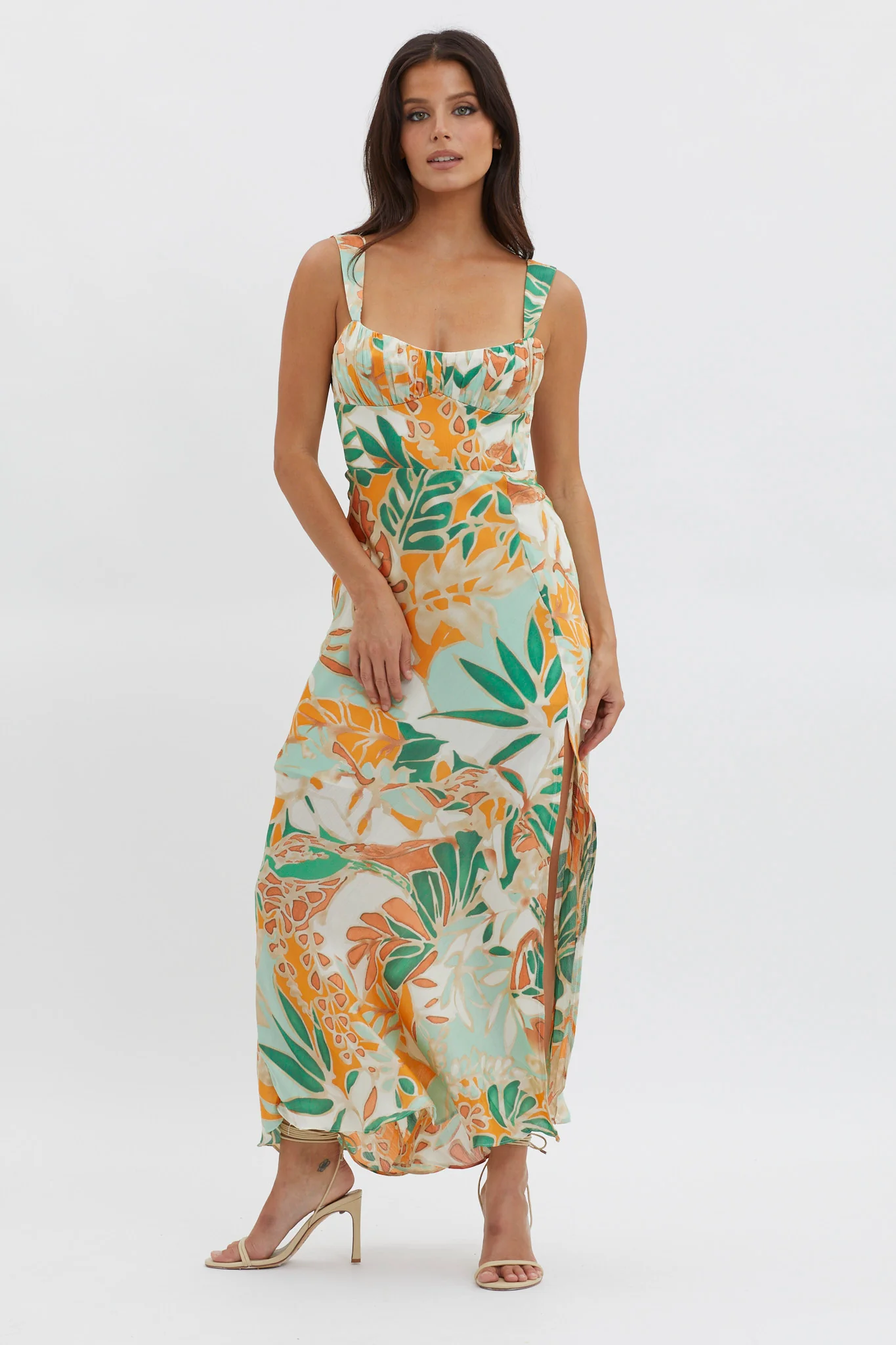Casuarina Gathered Bust Midi Dress Green