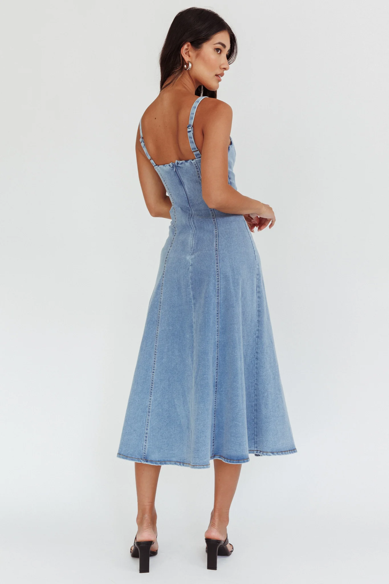 Catch My Drift A-Line Midi Dress Denim Blue