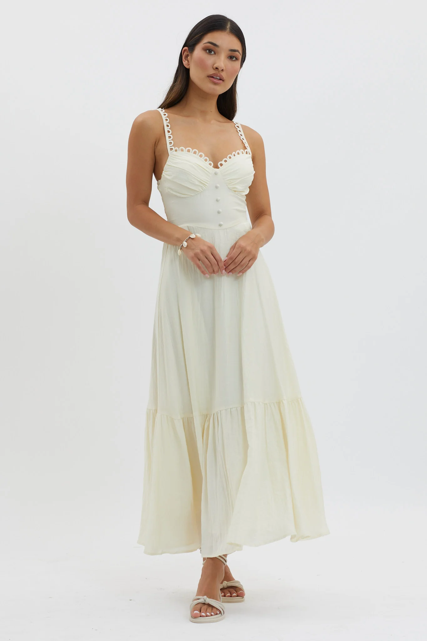 Golden Suns Scallop Trim Midi Dress Butter