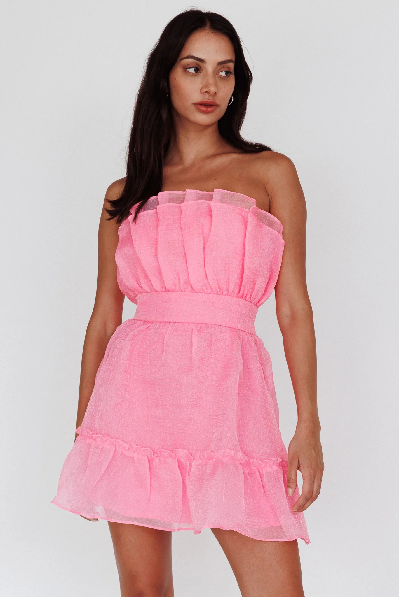 Marisela Strapless Frill Hem Mini Dress Peony Pink