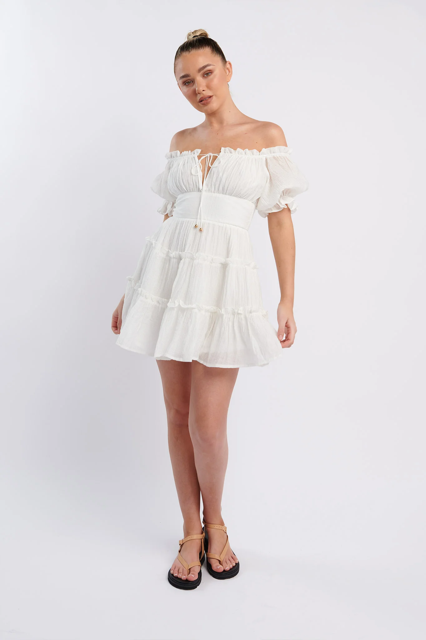Everley Puff Sleeve Mini Dress White