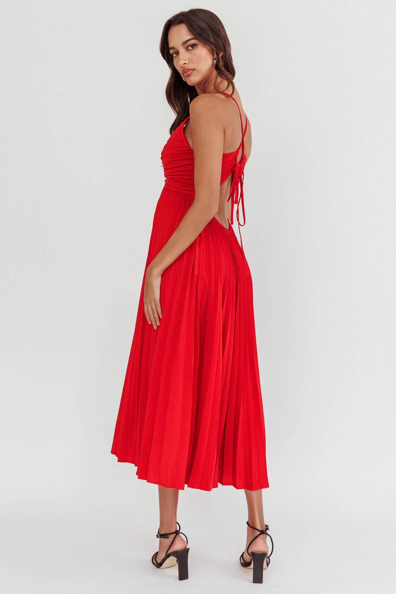 Spoken For Accordion Pleat Midi Dress Red