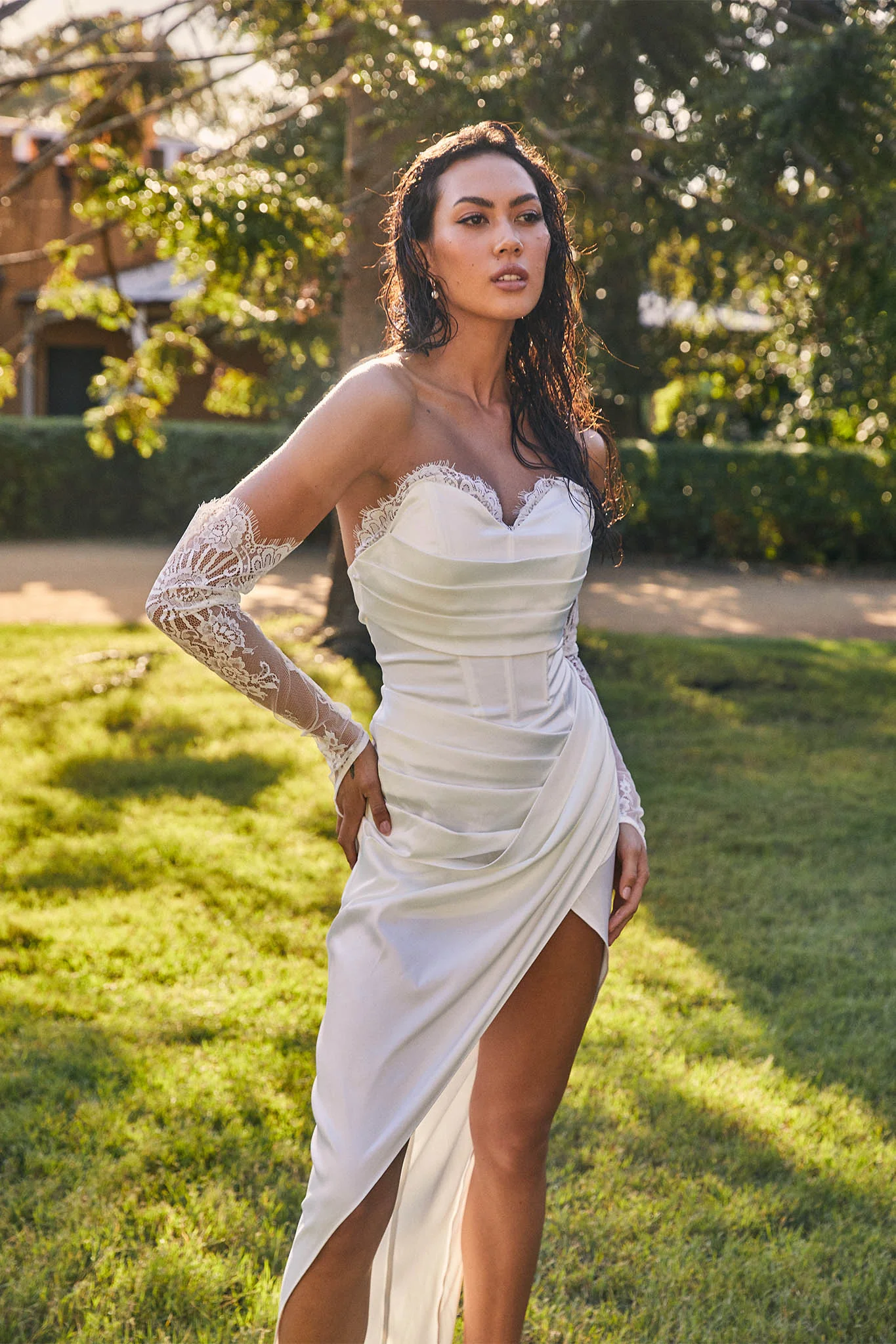 Shanice Lace Trim Sweetheart Midi Dress White