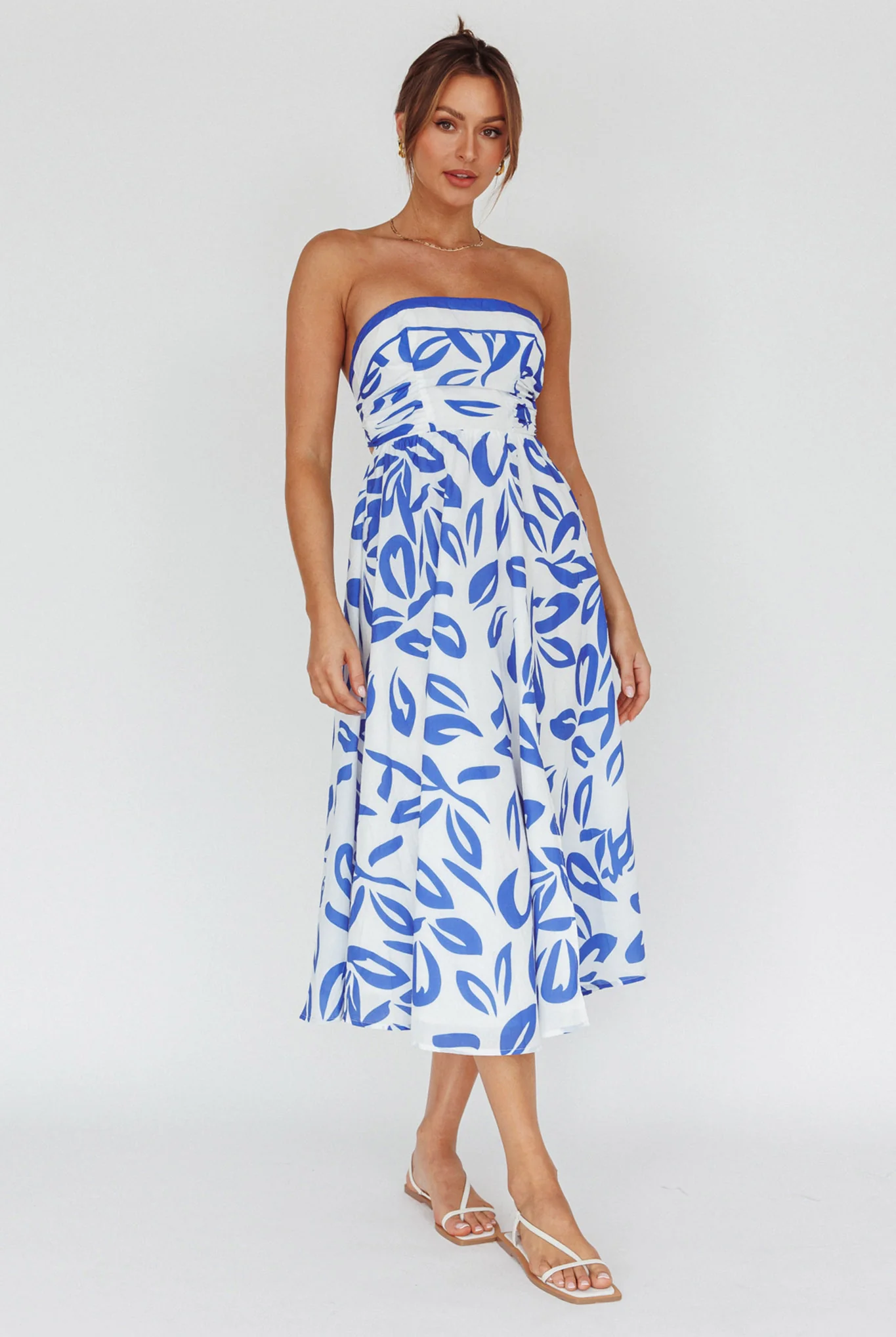 Randi Tie-Back Maxi Dress Leaf Print Blue