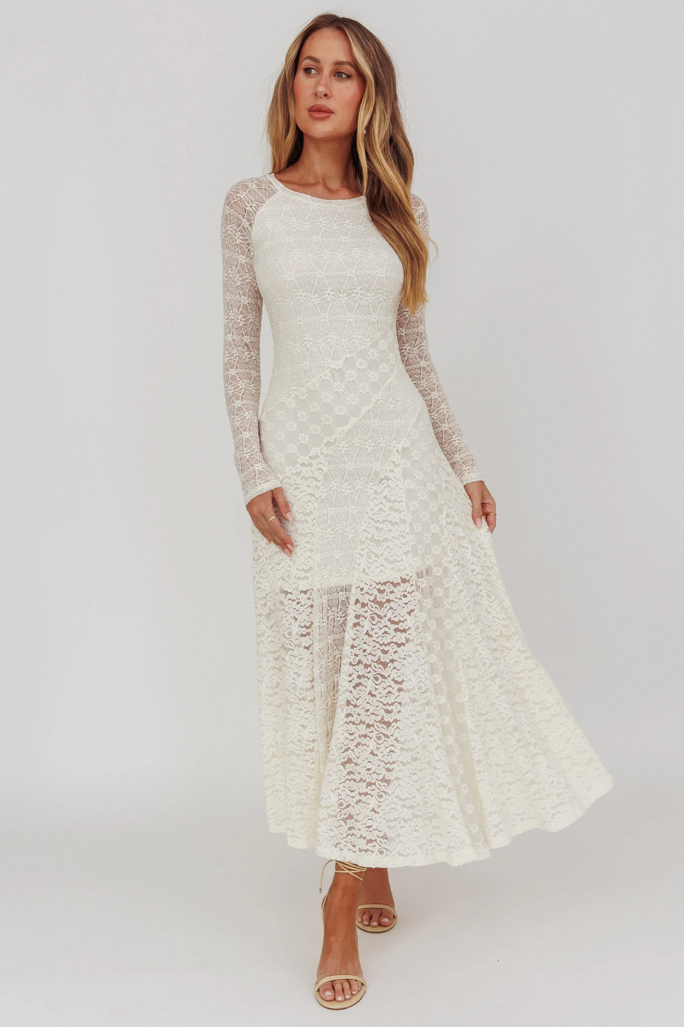 Tarly Long Sleeve Lace Maxi Dress Cream