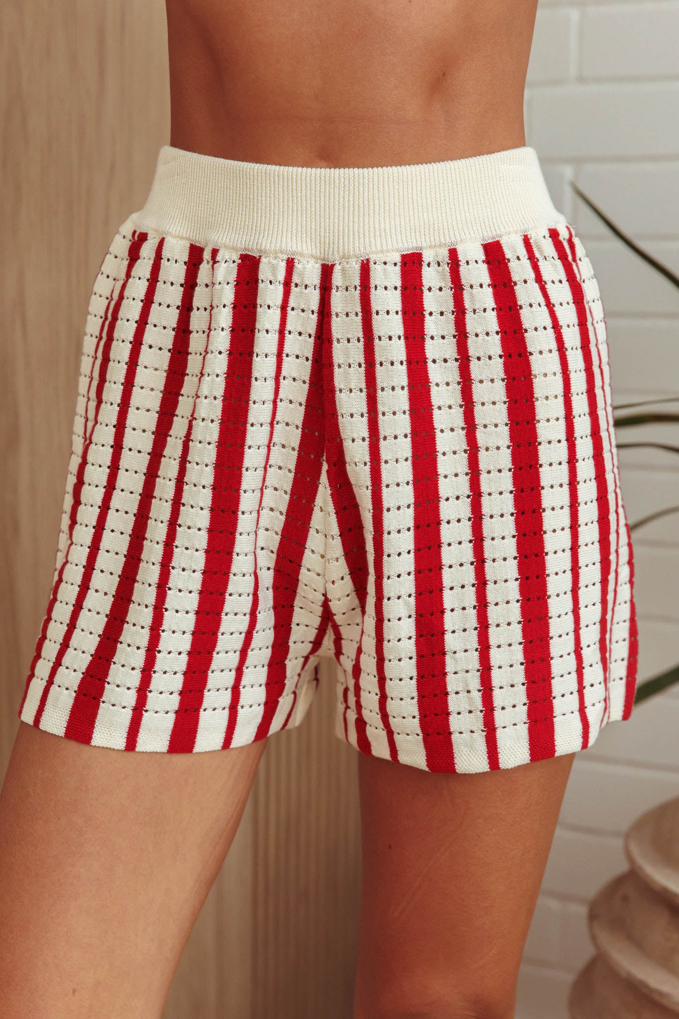 Influence Knit Shorts Striped Red