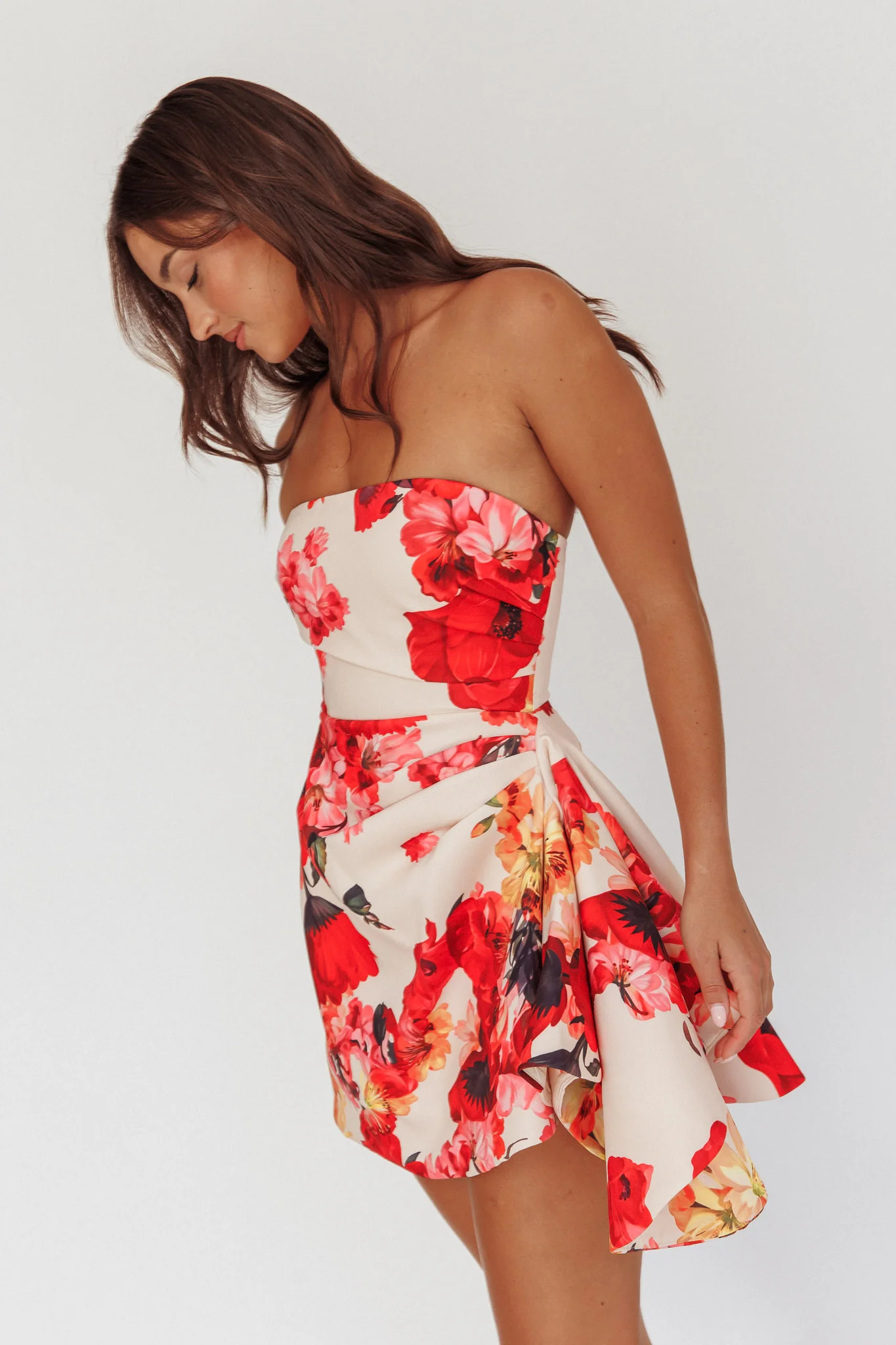Minnesota Strapless Mini Dress Floral Red