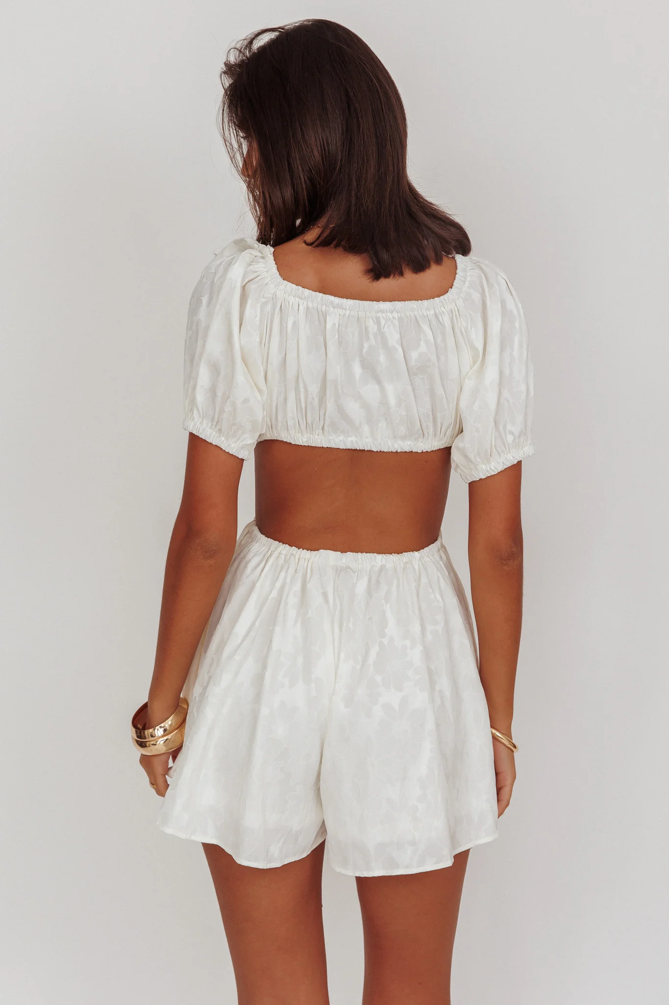 See The Light Puff Sleeves Romper Ivory