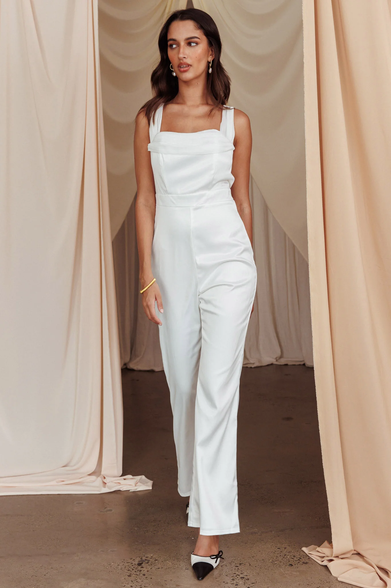 Tarlena Chiffon Neckline Jumpsuit Off-White