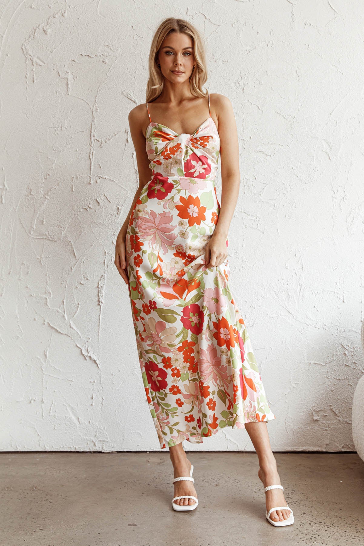 Sea Change Twist Bust Midi Dress Floral White