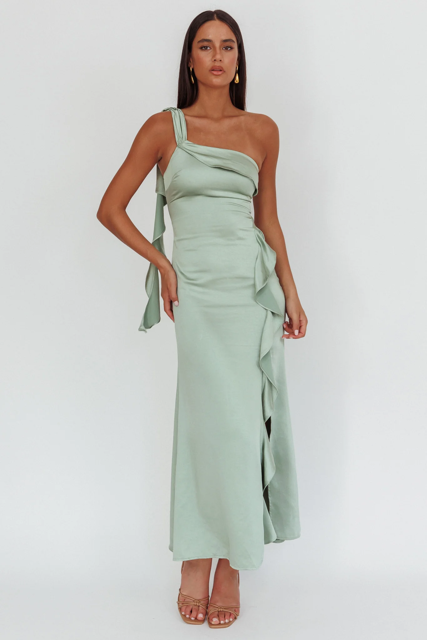 Carmel One-Shoulder Split Maxi Dress Sage
